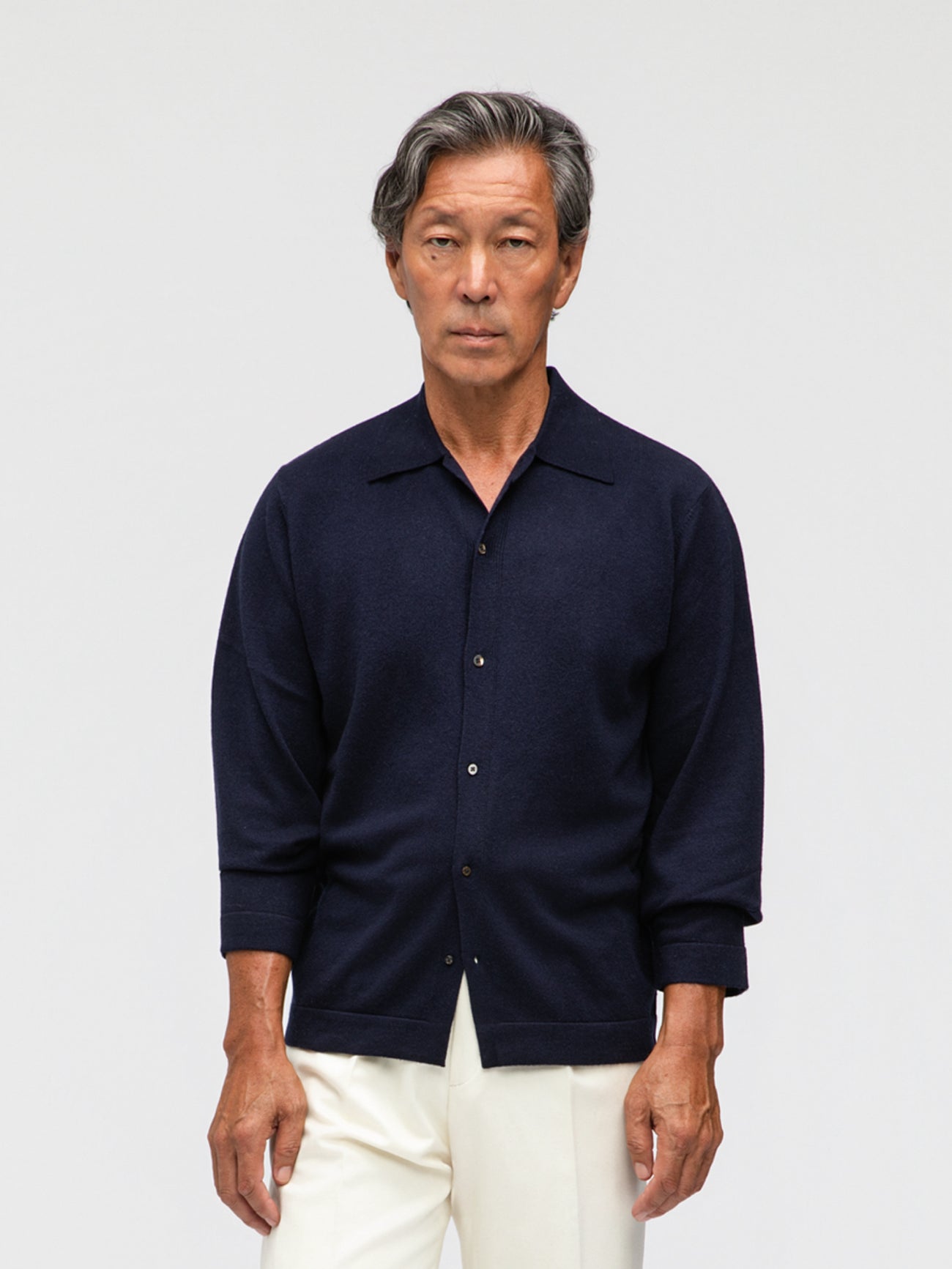 Navy Merino Wool Cashmere Cardigan - Grand Le Mar