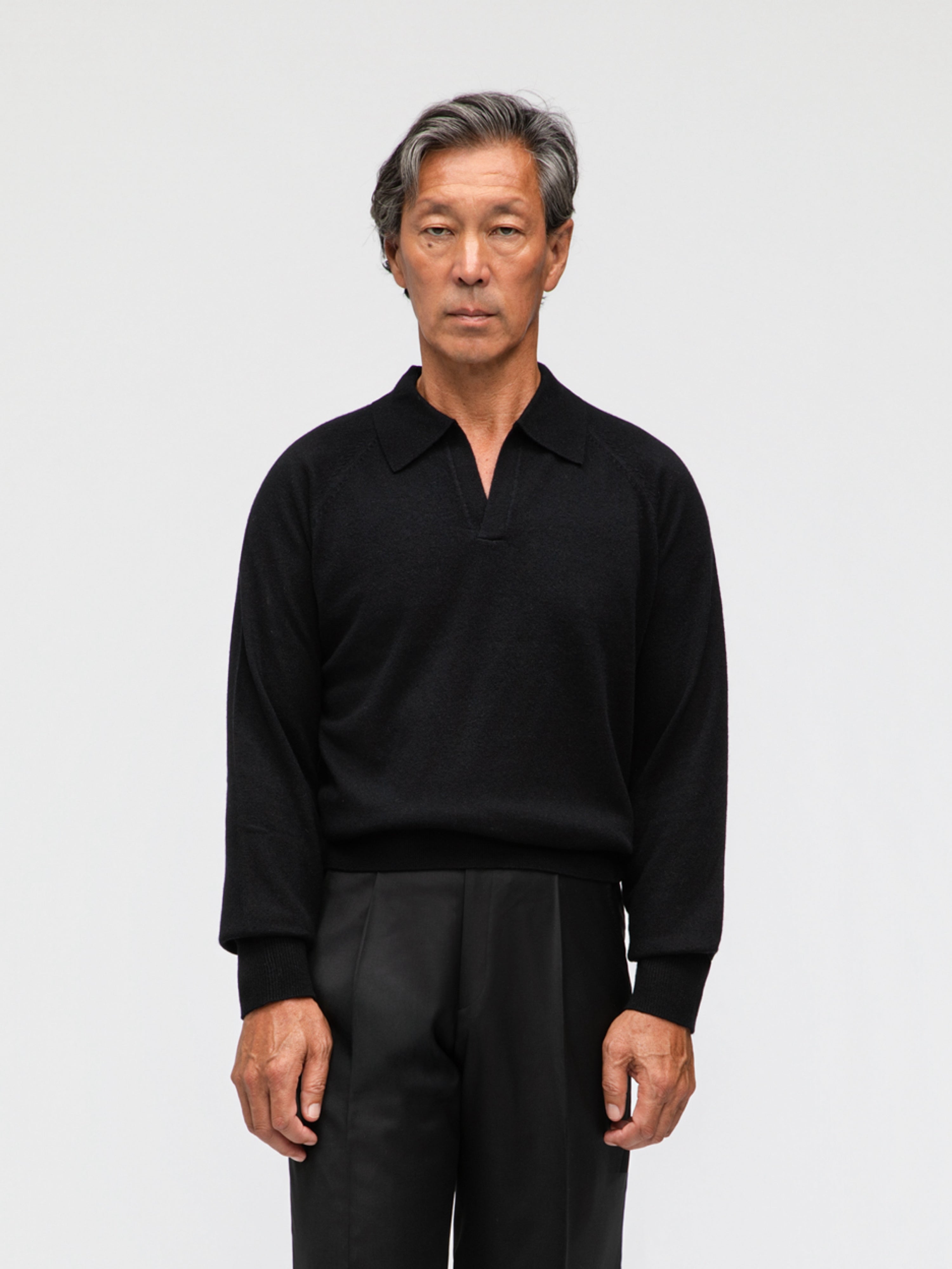 Black Merino Wool Cashmere Polo - Grand Le Mar