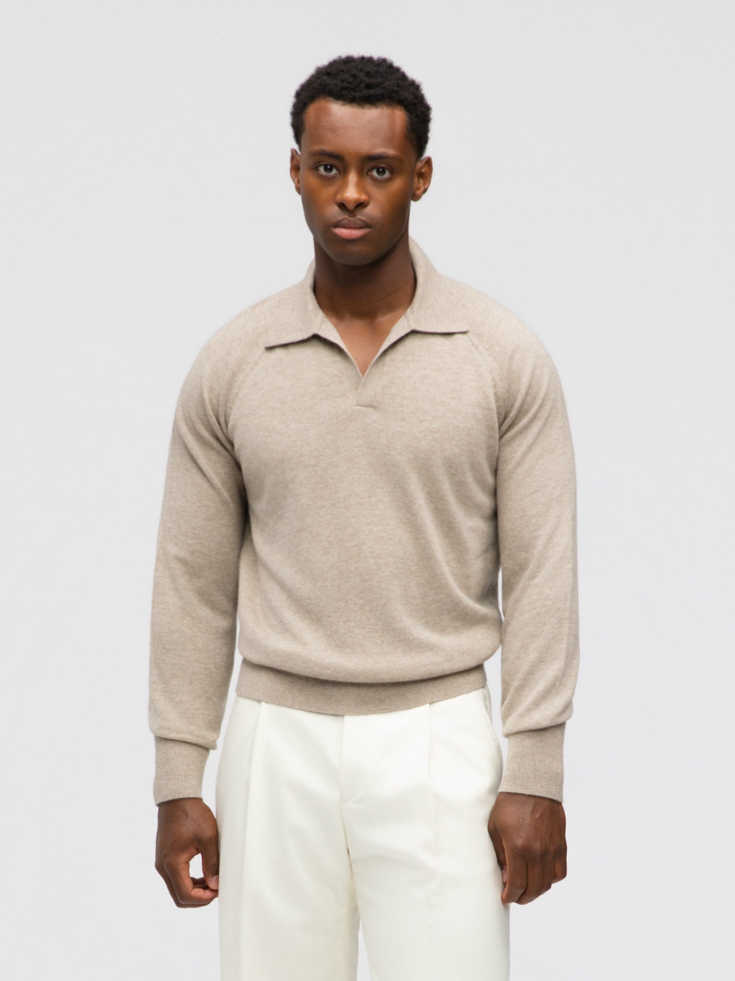 Taupe Merino Wool Cashmere Polo - Grand Le Mar
