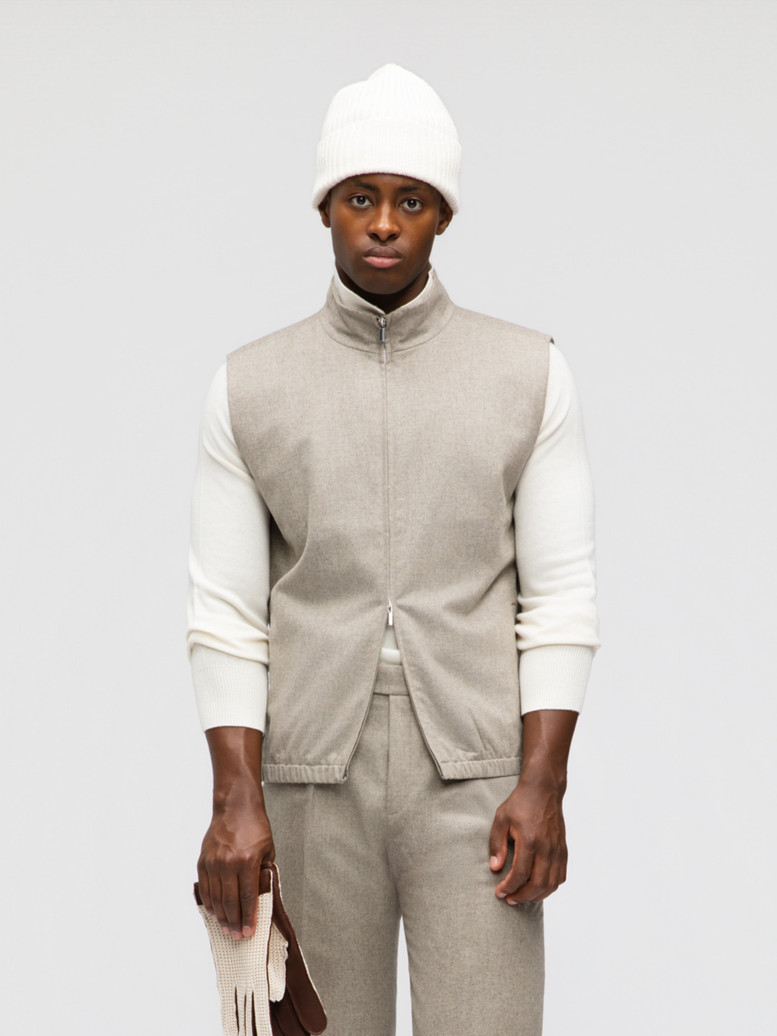 Taupe Flannel Vest - Grand Le Mar