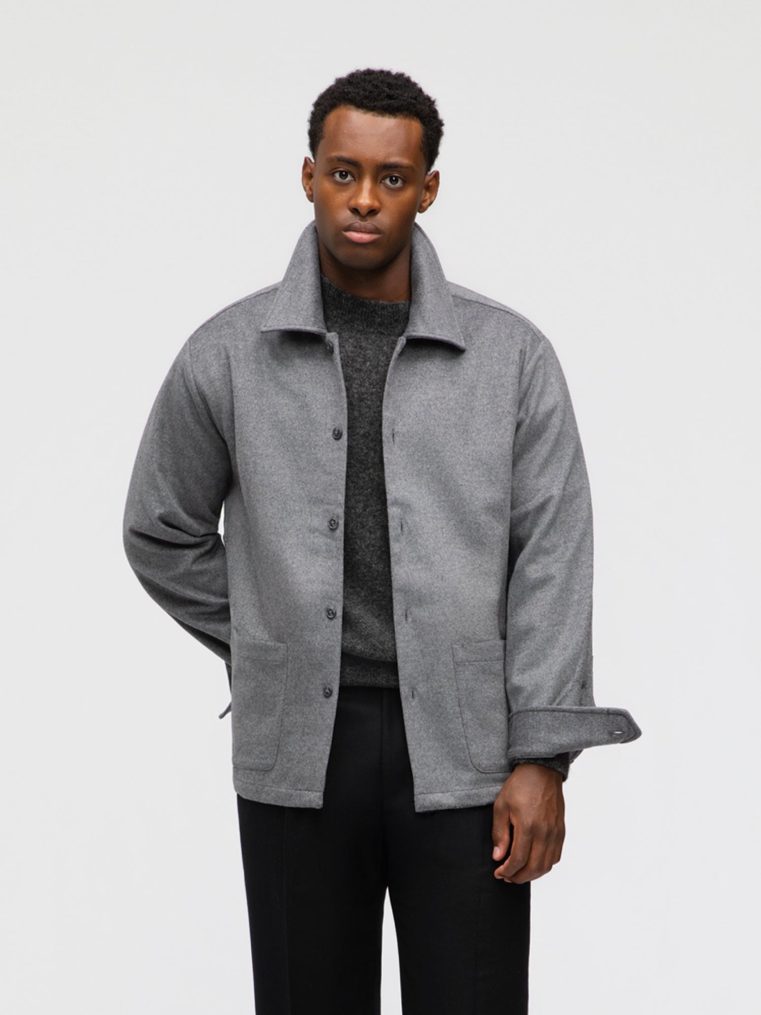 Grey Cashmere Wool Shirt Jacket - Grand Le Mar