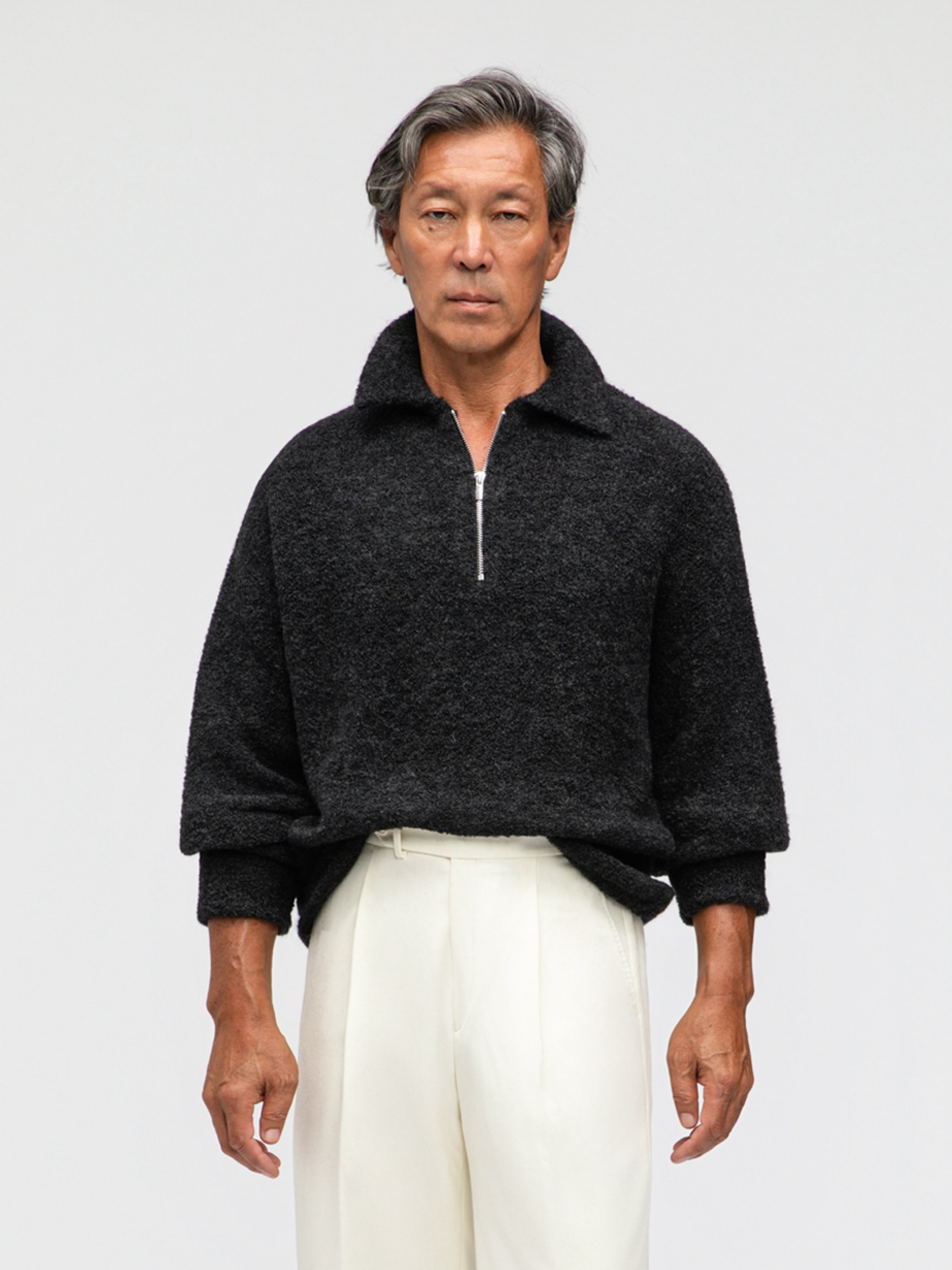 Charcoal Bouclé Half Zip - Grand Le Mar