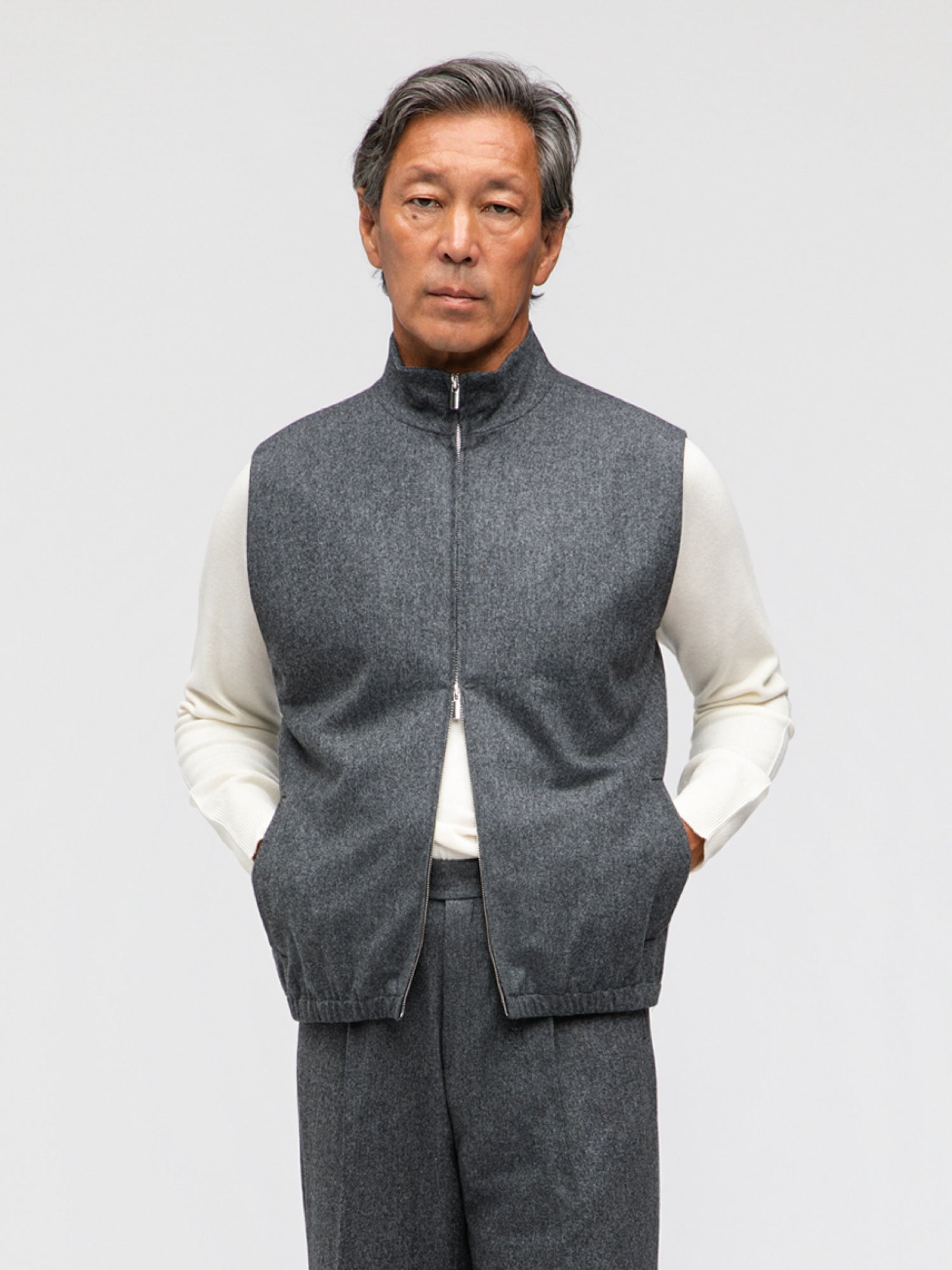 Mid Grey Flannel Vest - Grand Le Mar