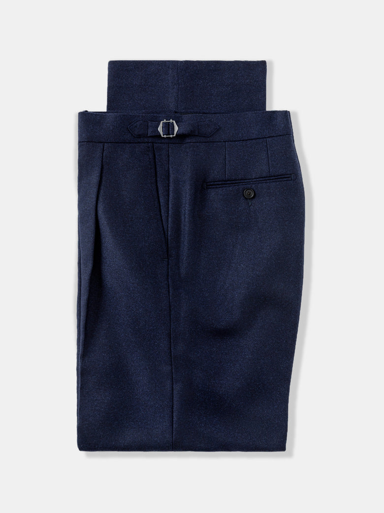 Navy Flannel Wool Trousers (Wide Fit) - Grand Le Mar