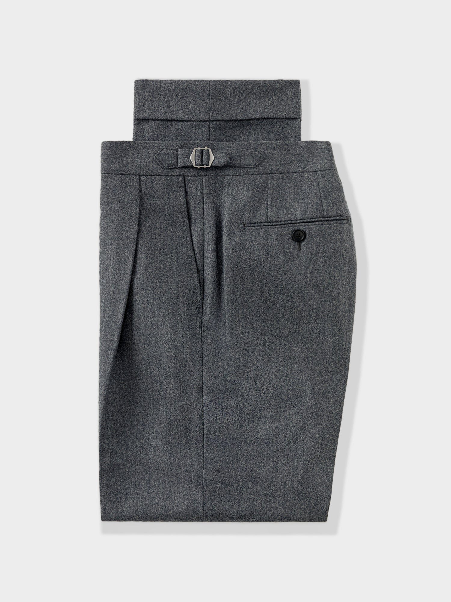 Mid Grey Flannel Wool Trousers (Straight Fit) - Grand Le Mar