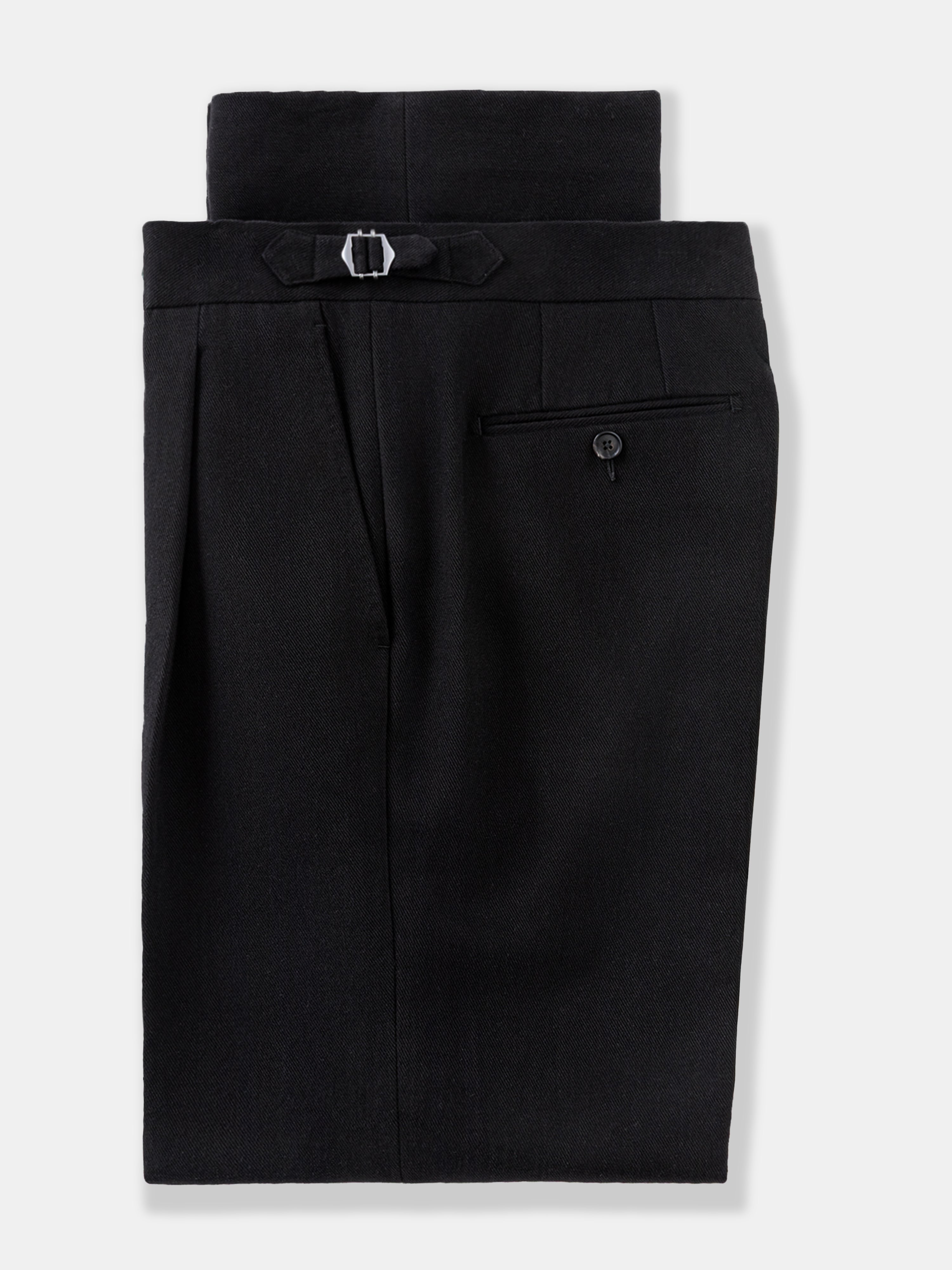 Black Brushed Cotton Trousers (Wide Fit)