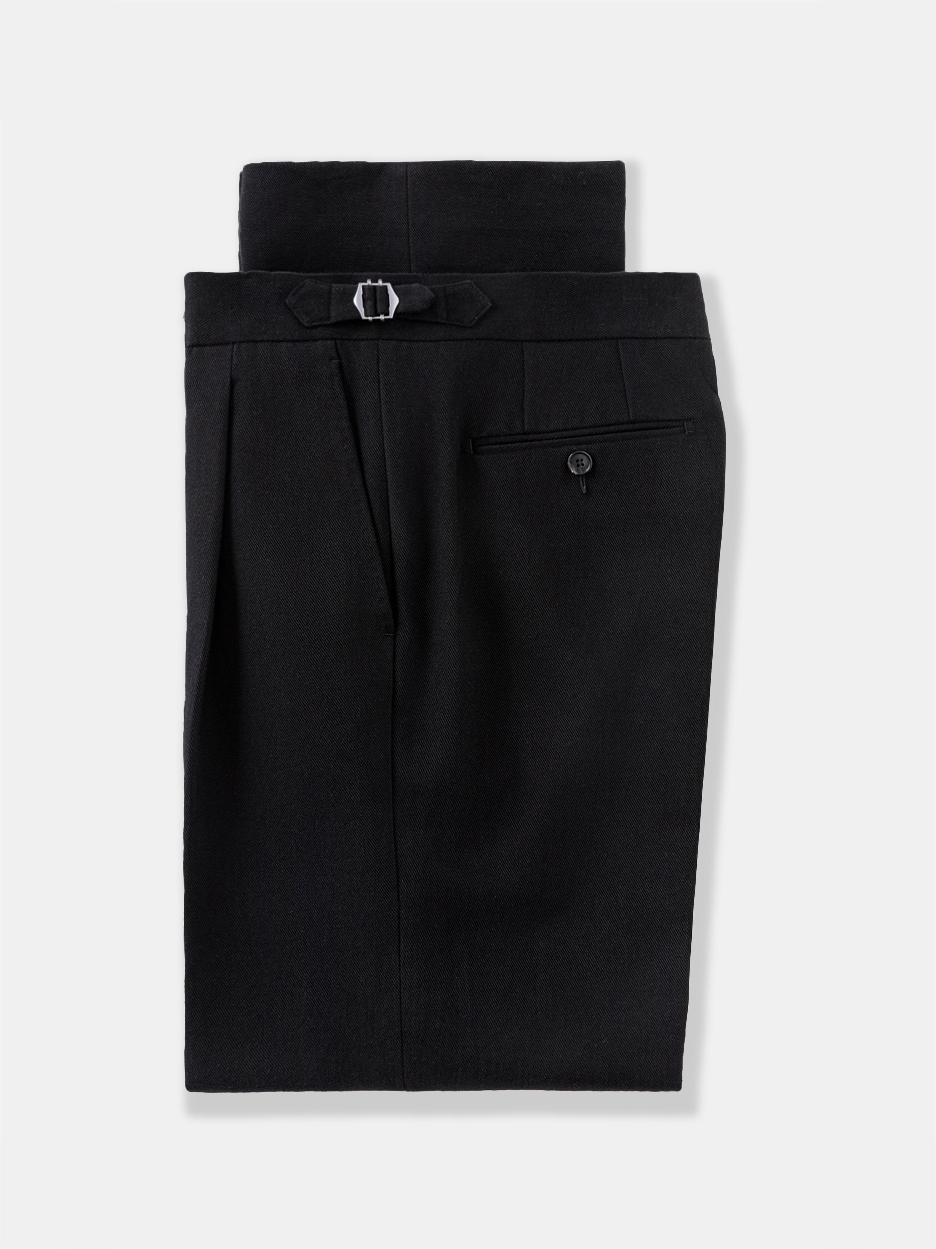 Black Brushed Cotton Trousers (Wide Fit)