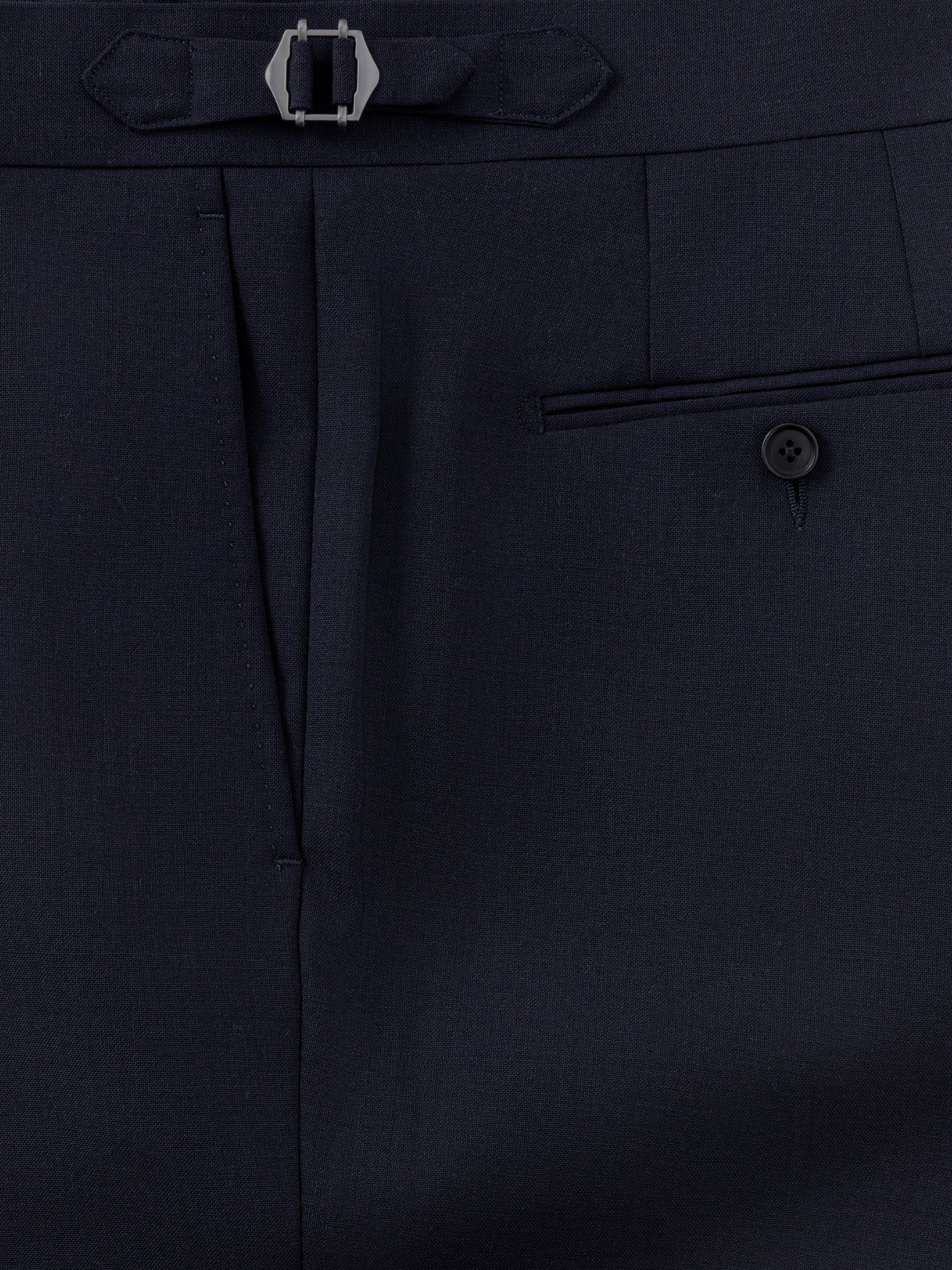 Navy High Twist Wool Trousers (Wide Fit)