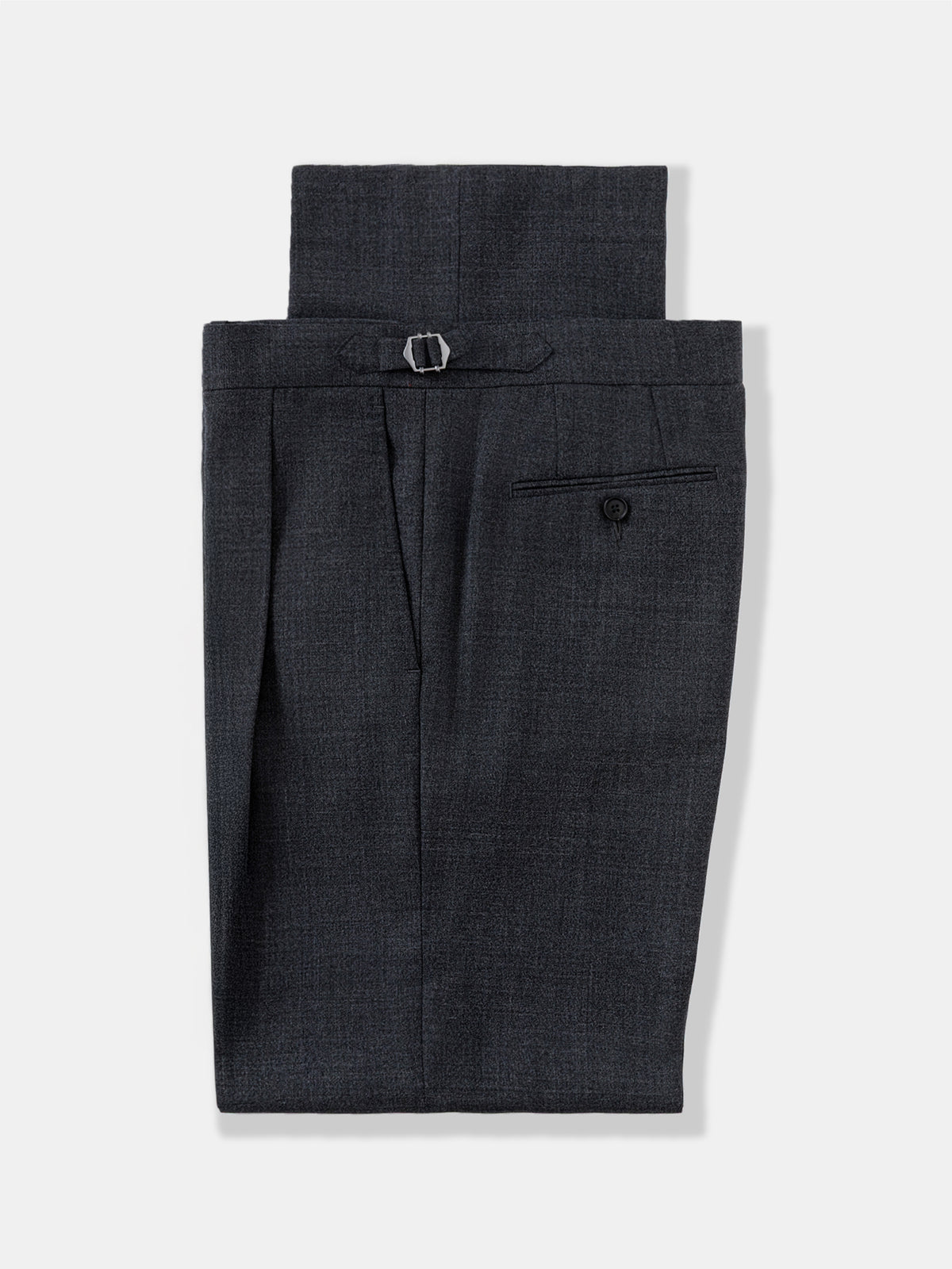 Charcoal High Twist Wool Trousers (Wide Fit)