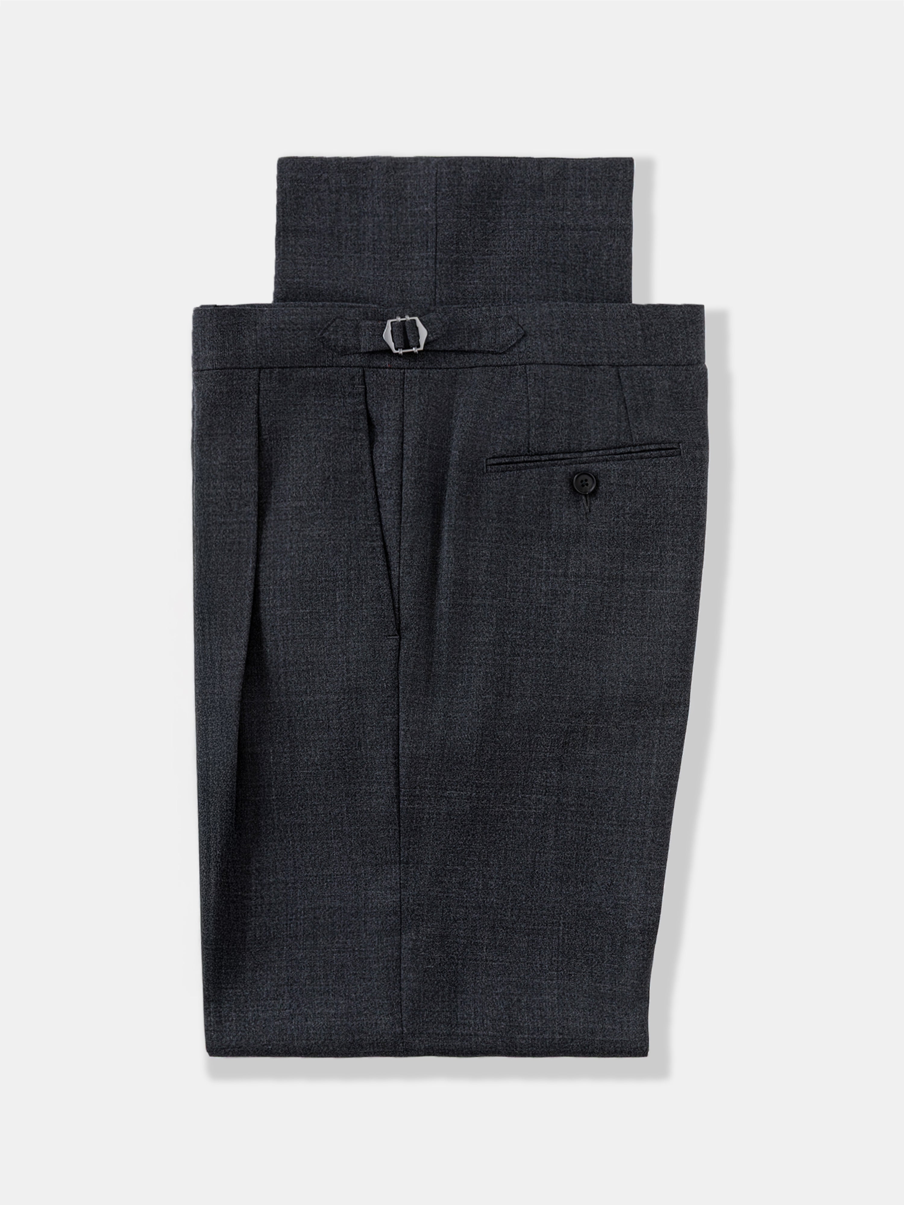 Charcoal High Twist Wool Trousers (Wide Fit)