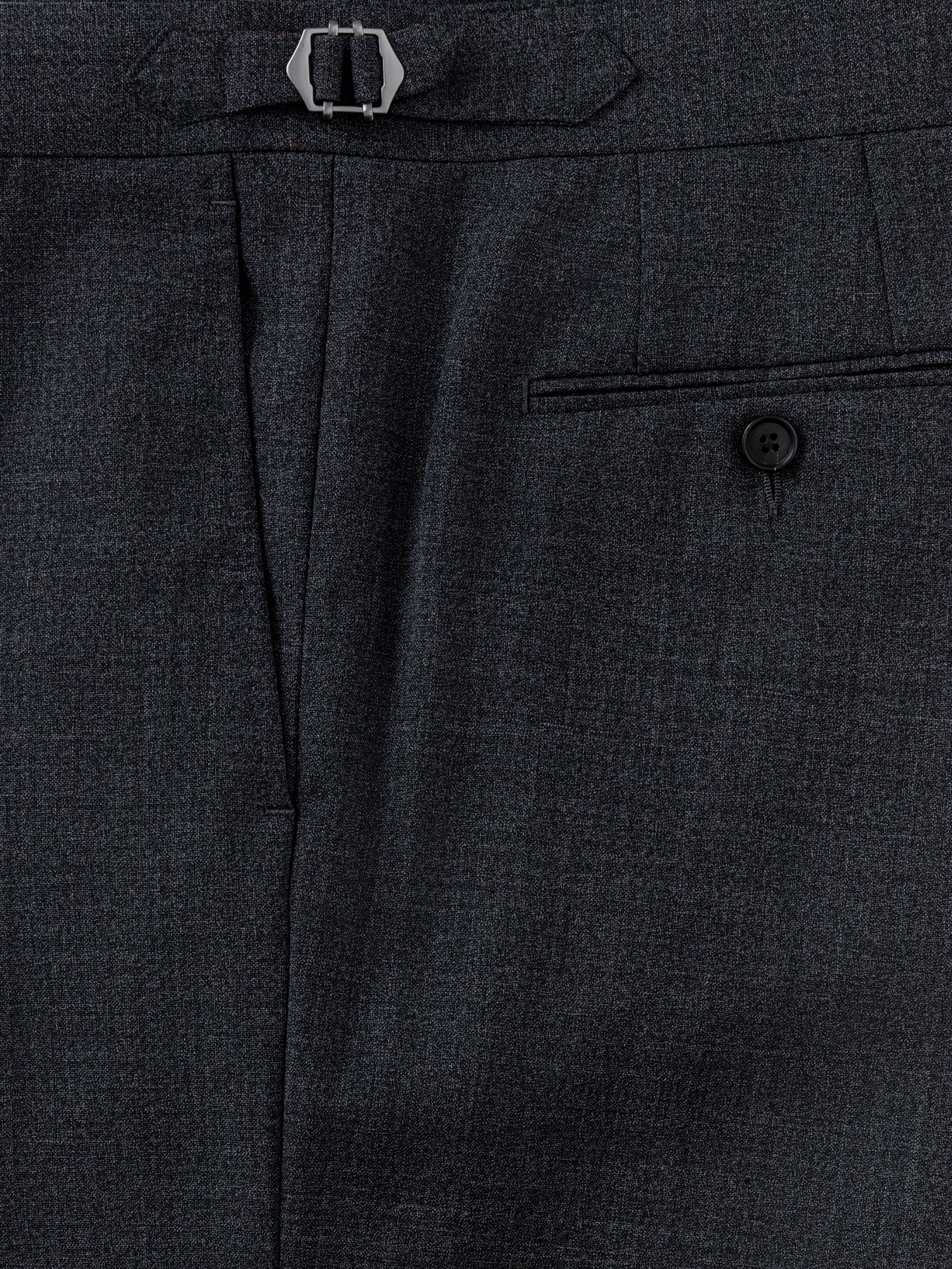 Charcoal High Twist Wool Trousers (Wide Fit)