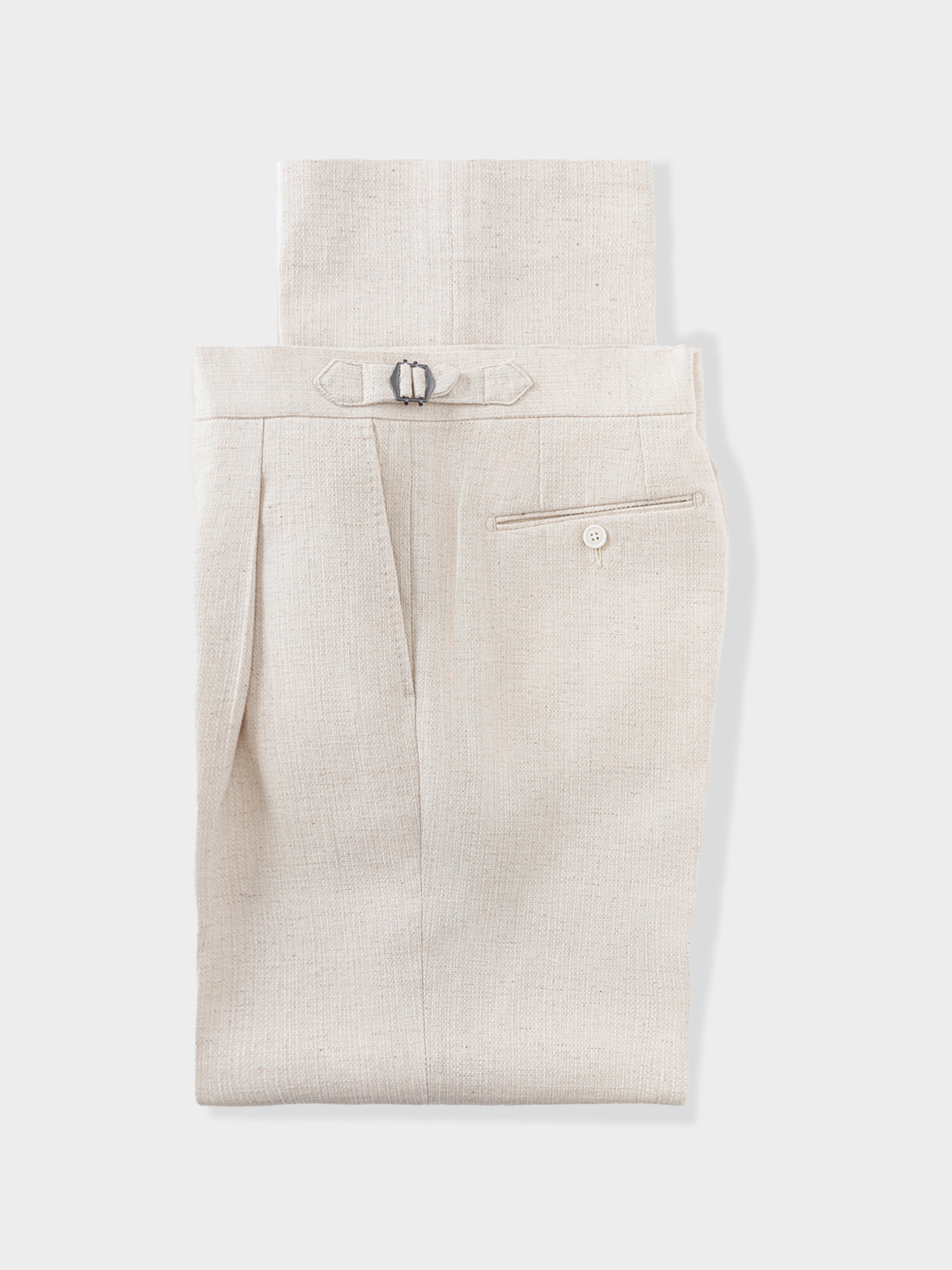Oatmeal Cotton Linen Trousers (Wide Fit)