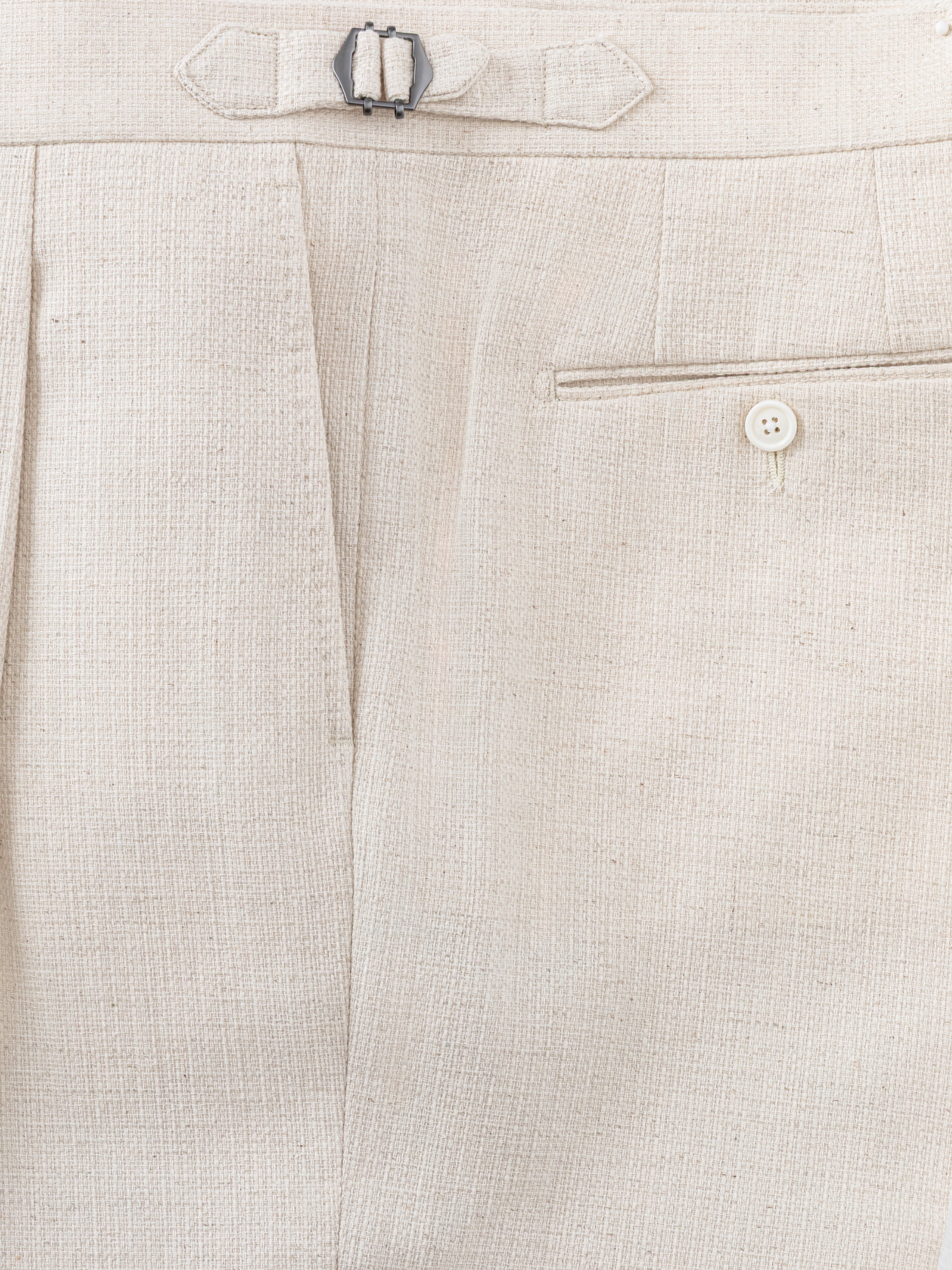 Oatmeal Cotton Linen Trousers (Wide Fit)
