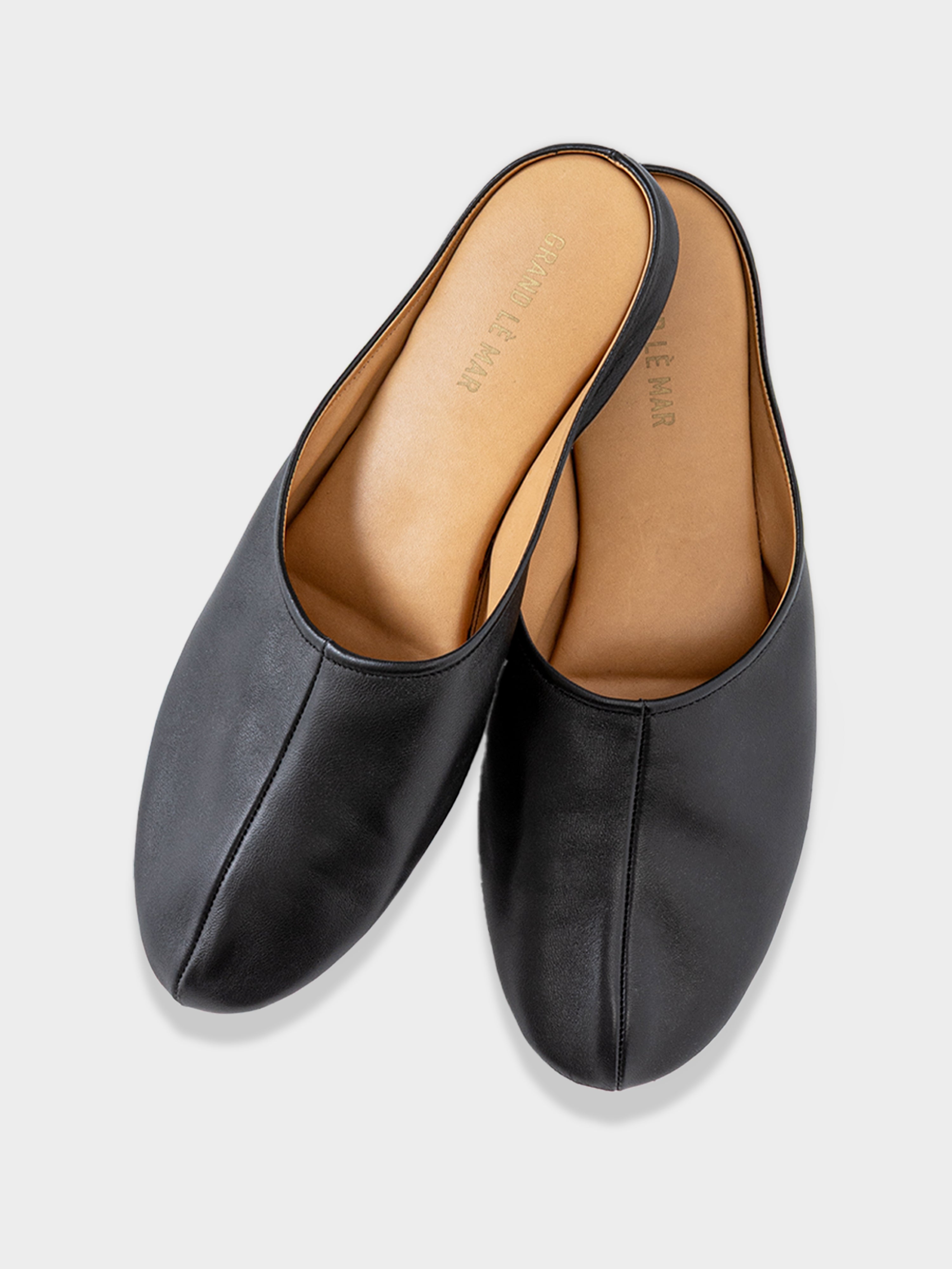 Black Leather Slides