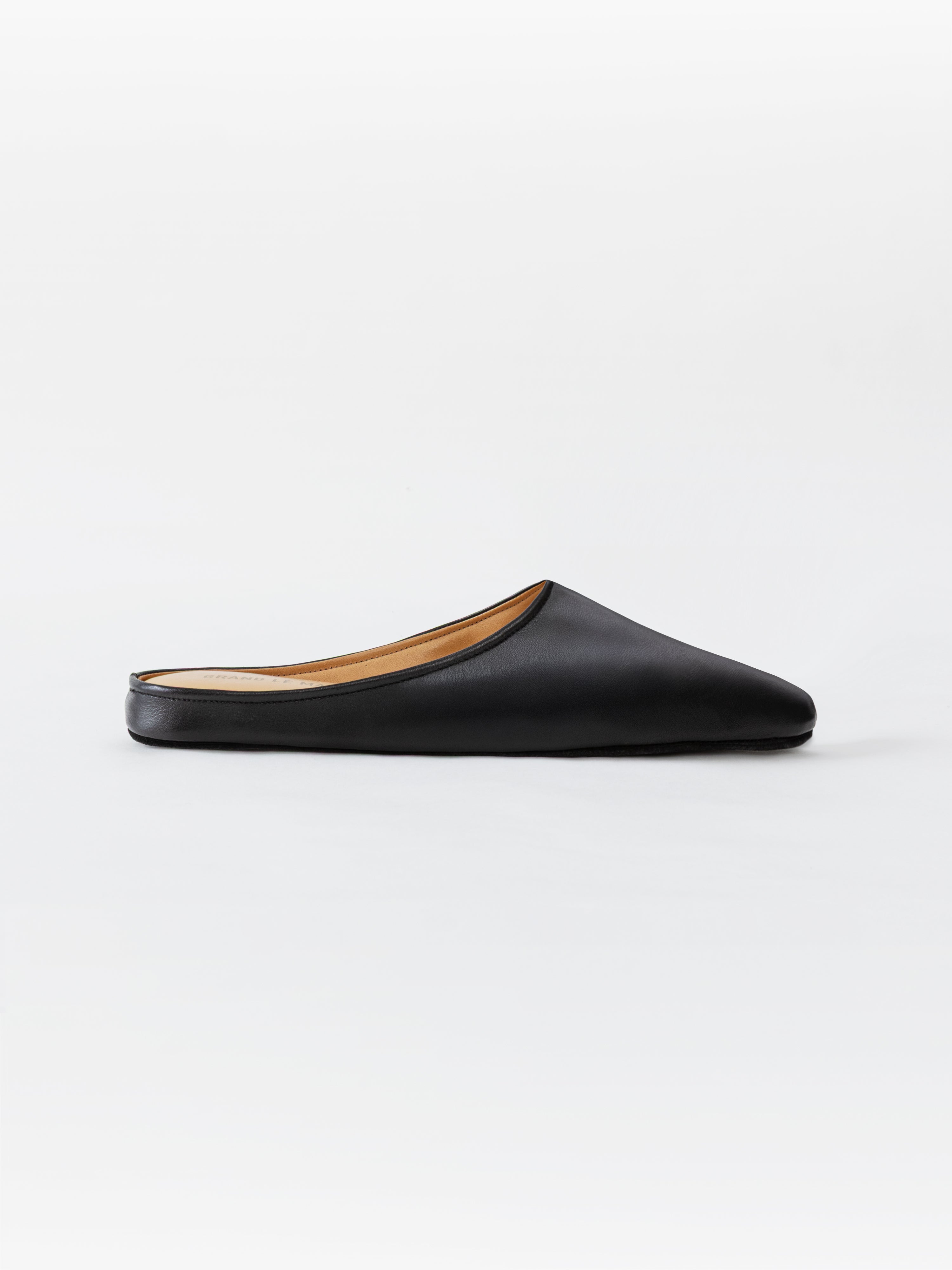 Black Leather Slides