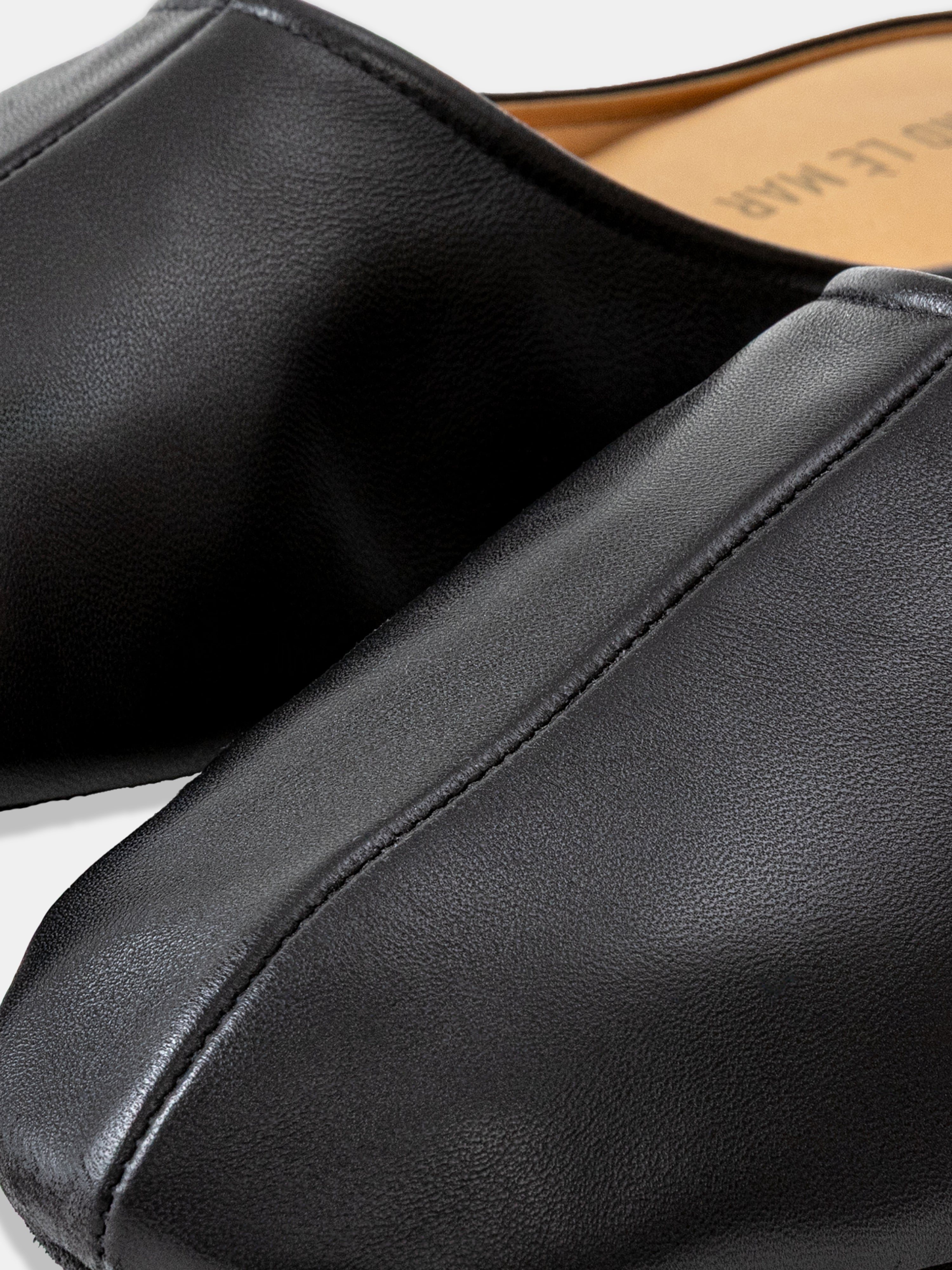 Black Leather Slides