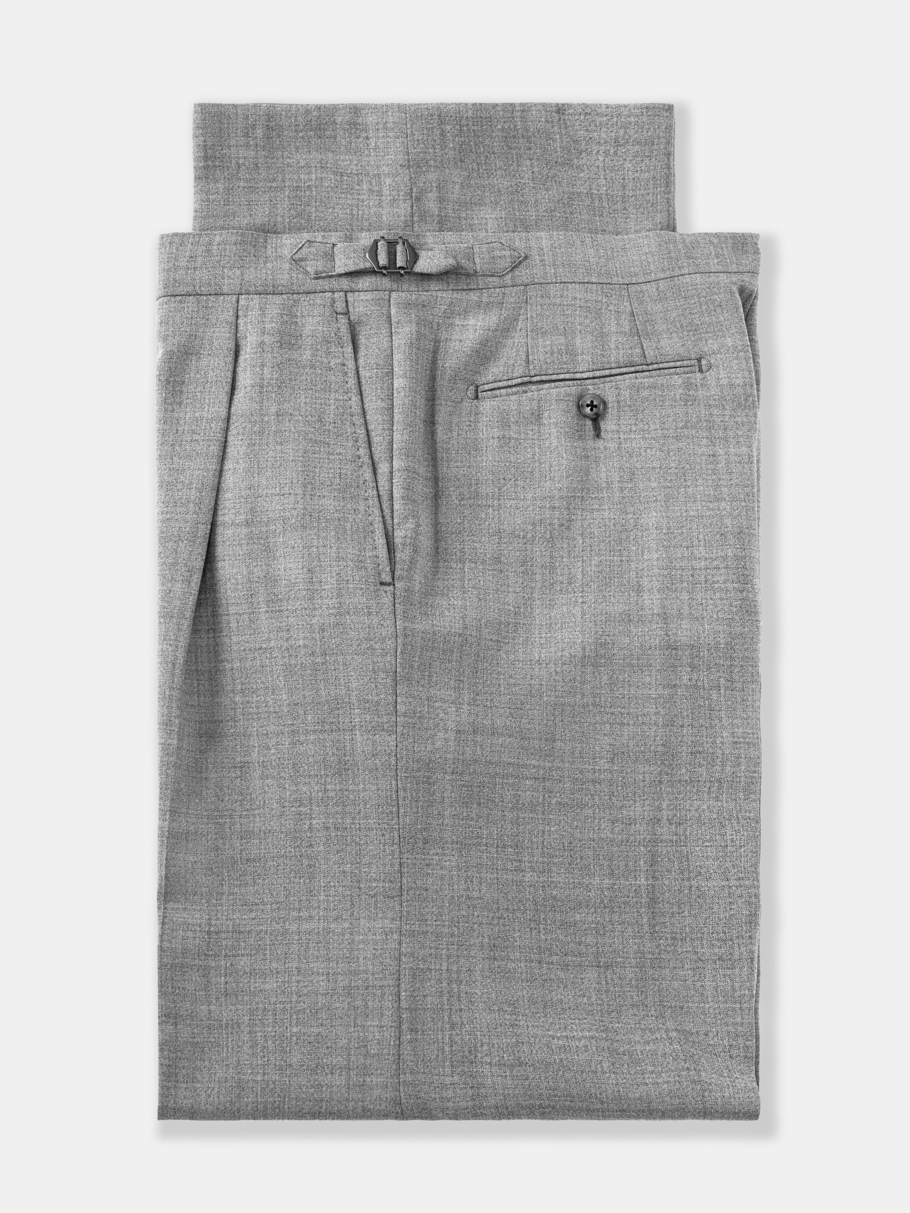 Light Grey High Twist Wool Trousers (Extra Wide Fit)