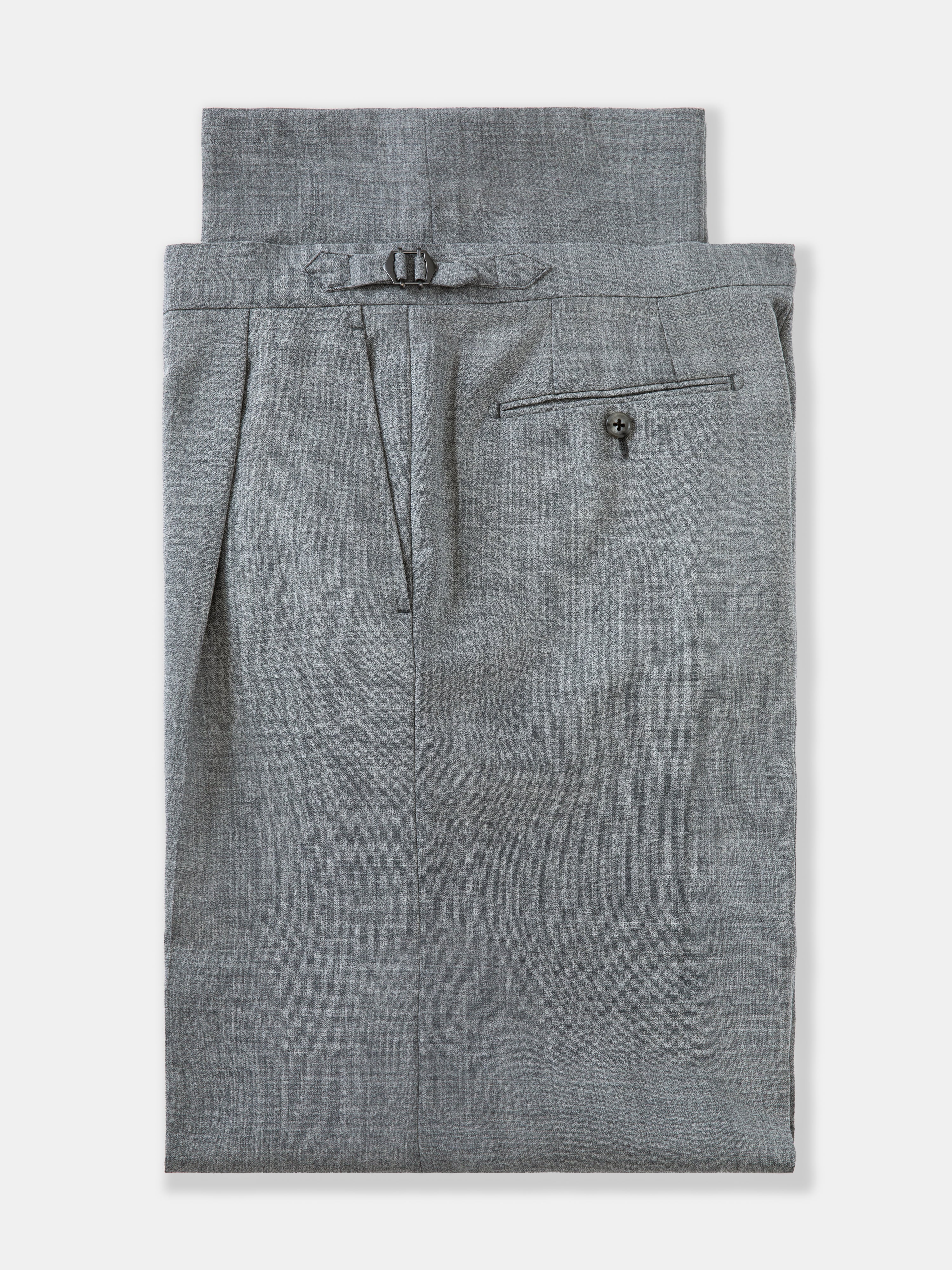 Light Grey High Twist Wool Trousers (Extra Wide Fit)