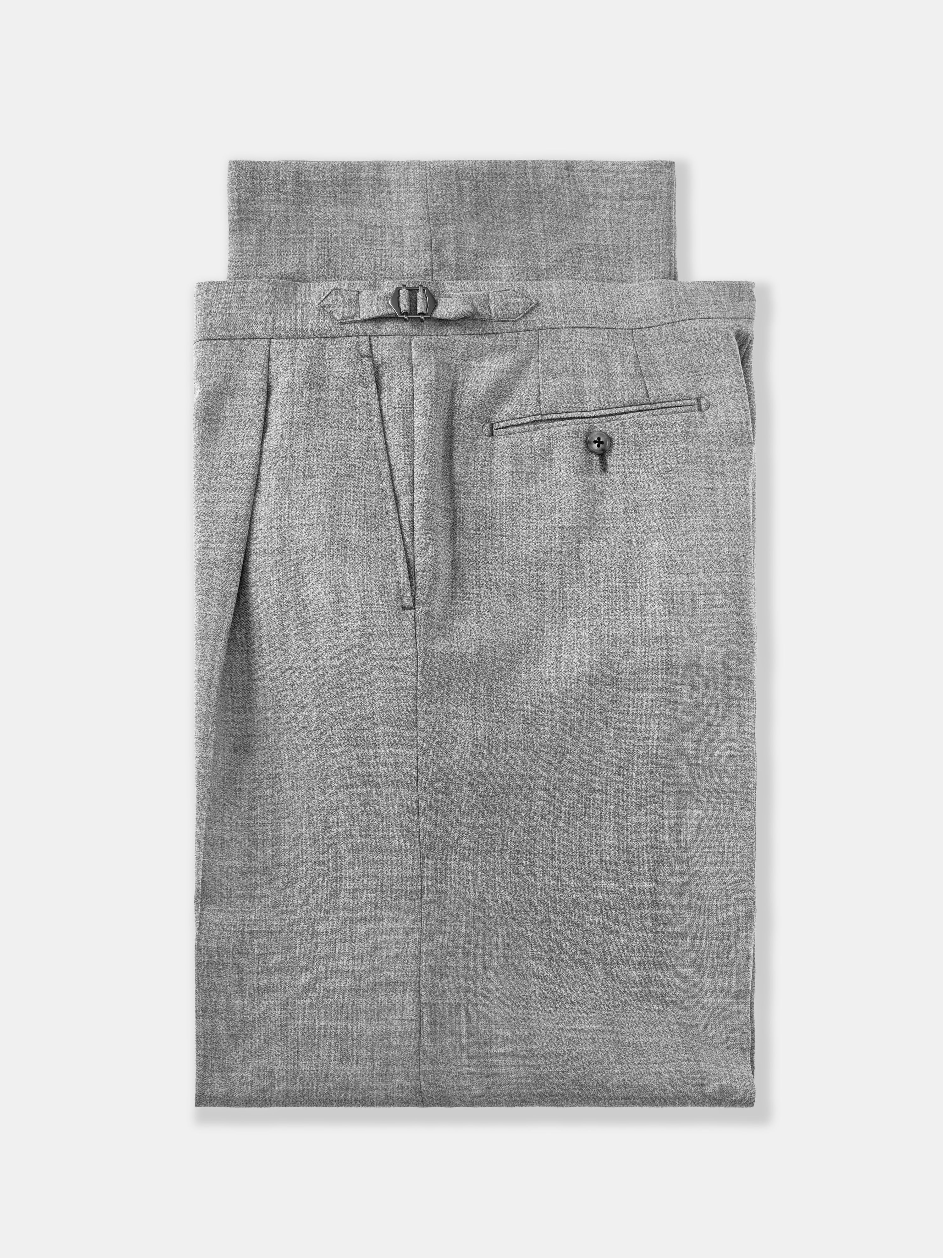 Light Grey High Twist Wool Trousers (Extra Wide Fit)