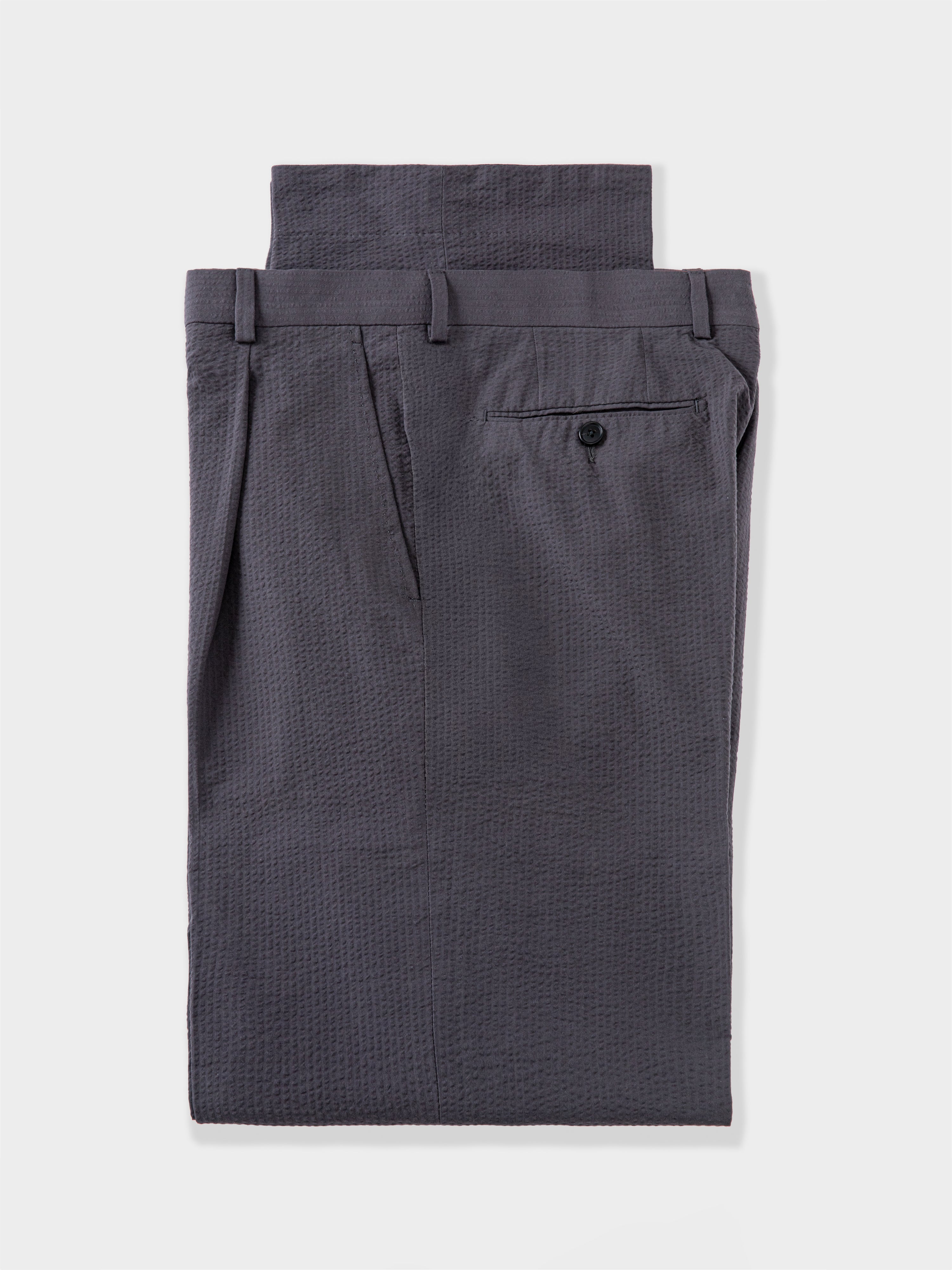 Dark Grey Seersucker Trousers (Wide Fit)