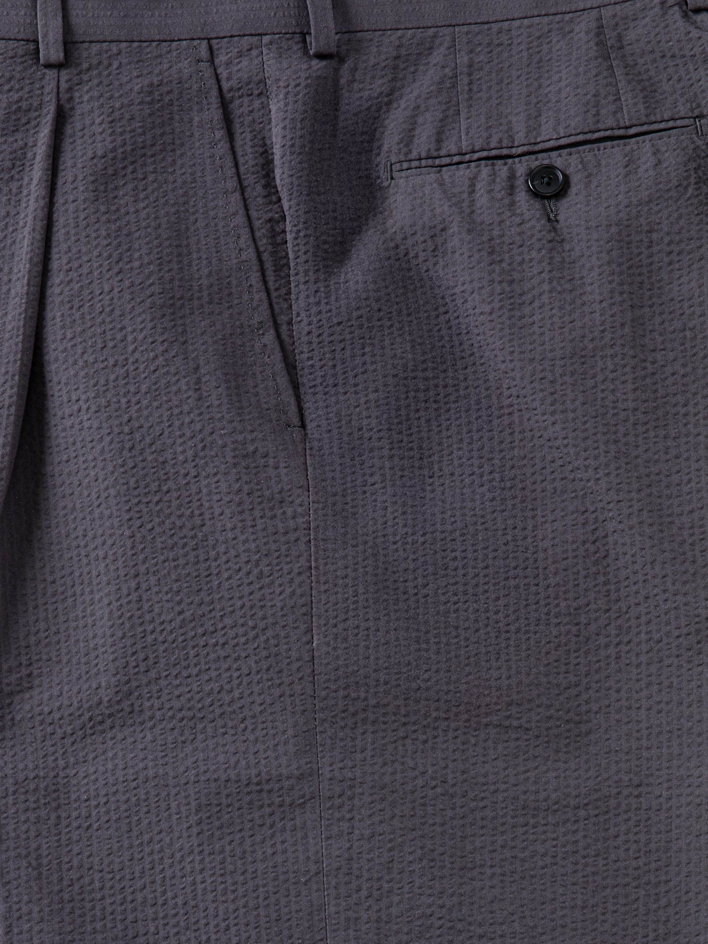 Dark Grey Seersucker Trousers (Wide Fit)