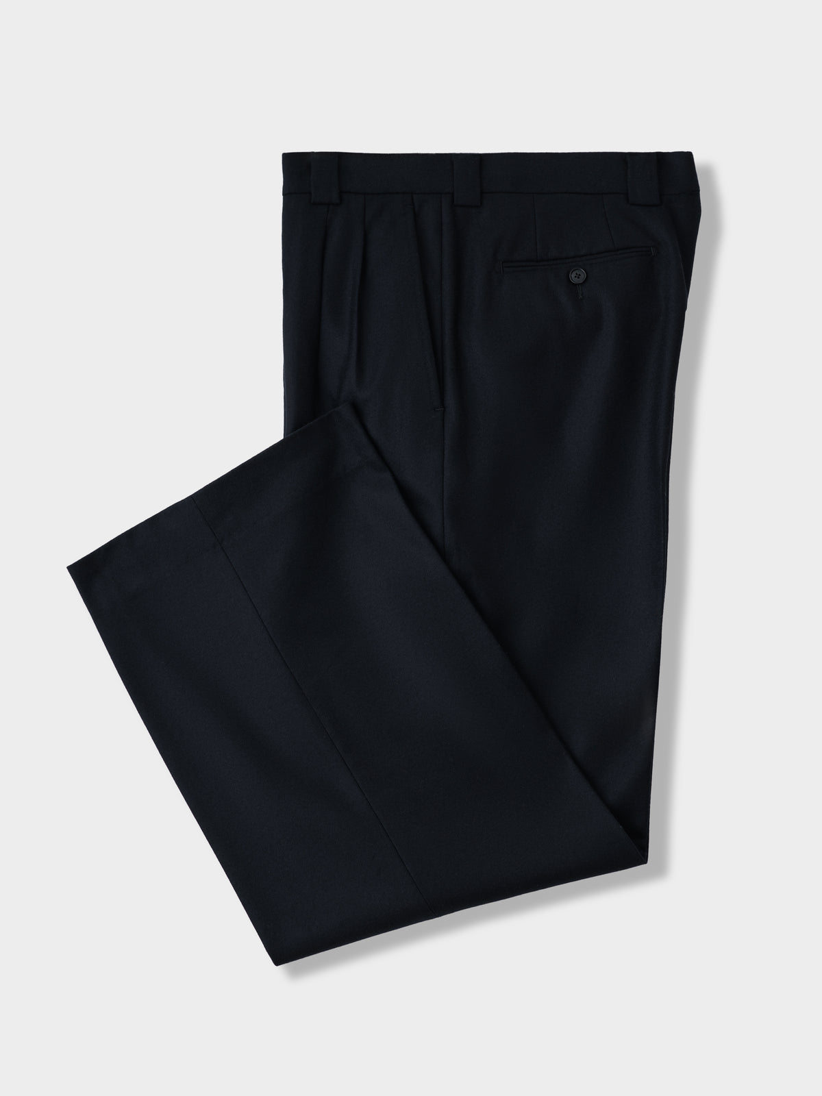 Black Flannel Wool Belt Trousers (Extra Wide Fit)