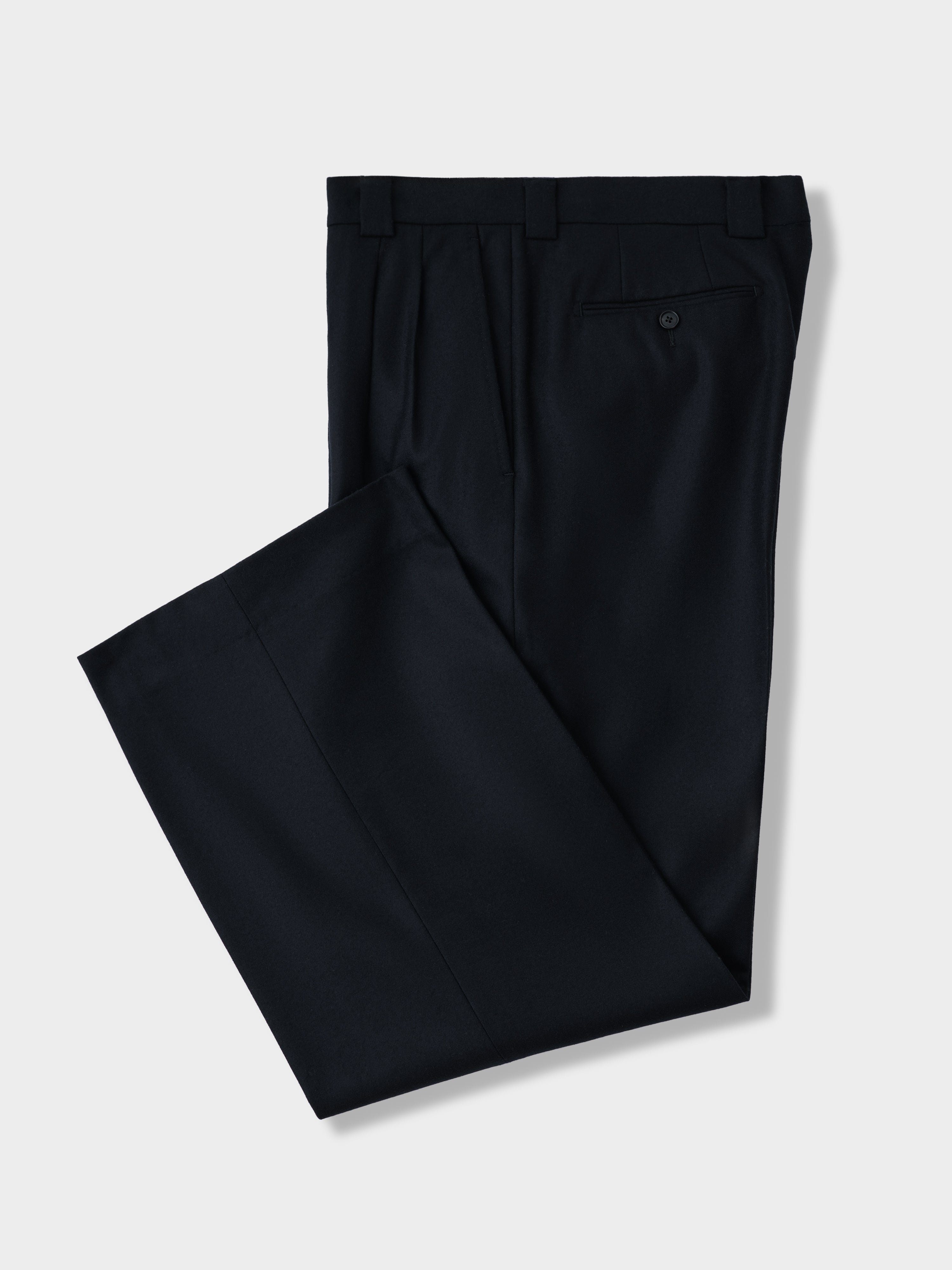 Black Flannel Wool Belt Trousers (Extra Wide Fit)