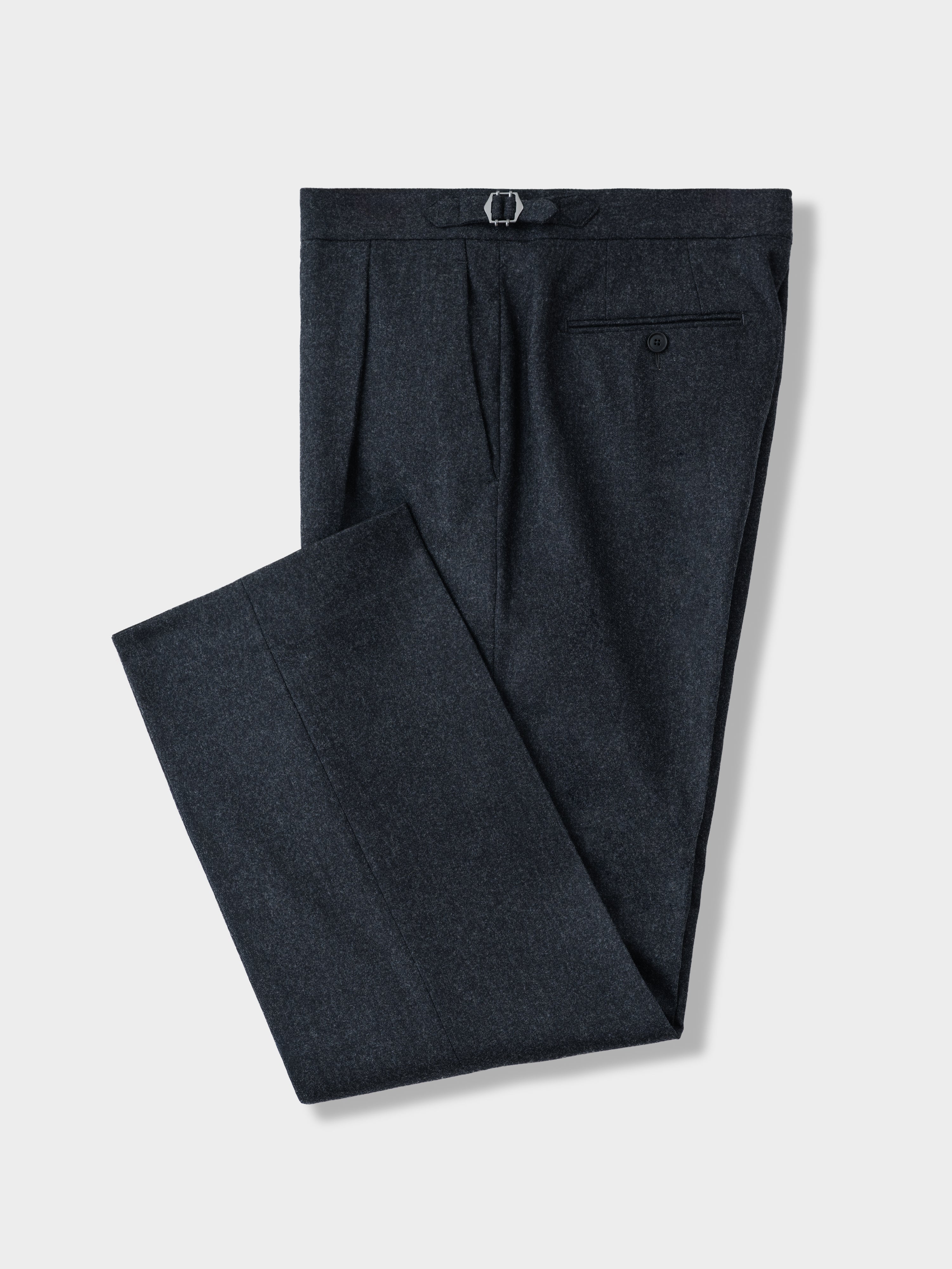 Charcoal Flannel Wool Trousers (Wide Fit)