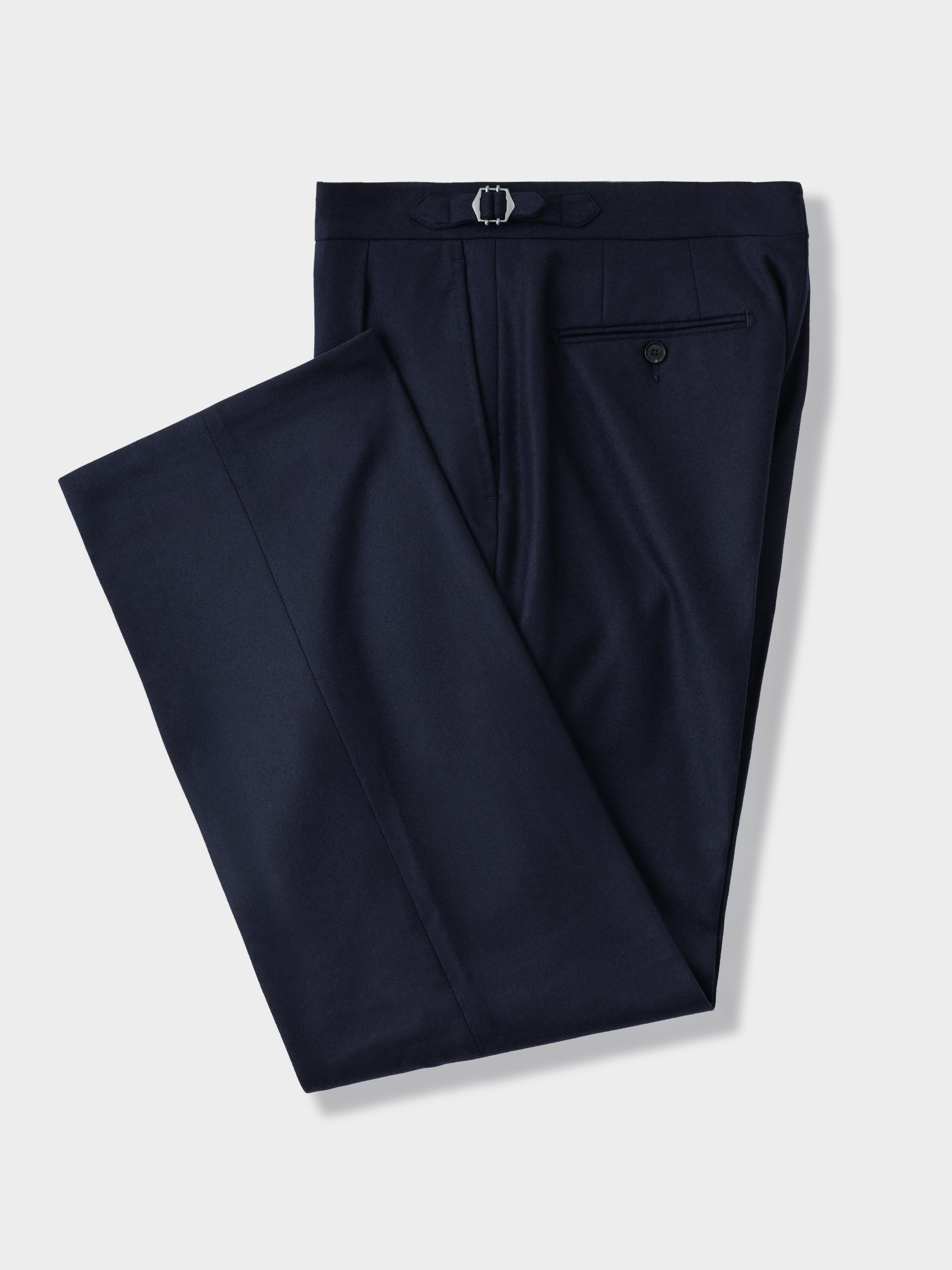 Navy Flannel Wool Trousers (Wide Fit)