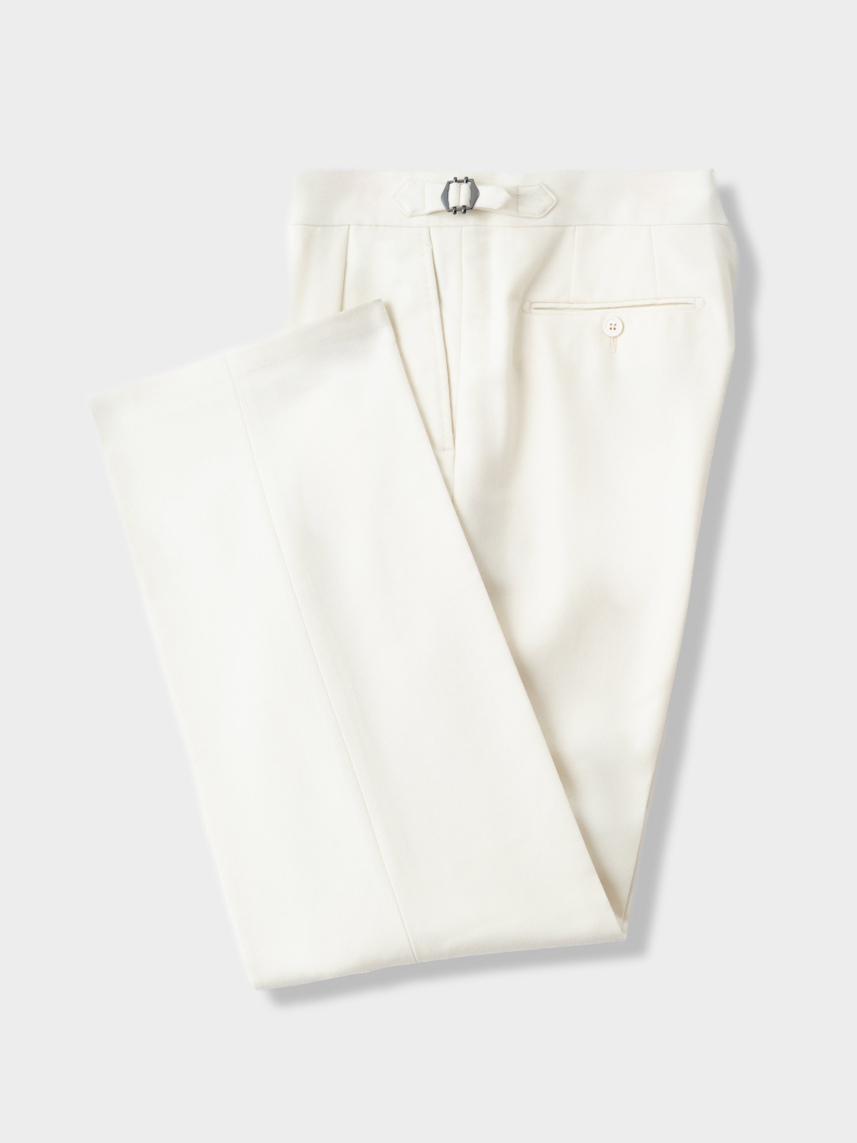 Ivory Flannel Wool Trousers (Wide Fit)