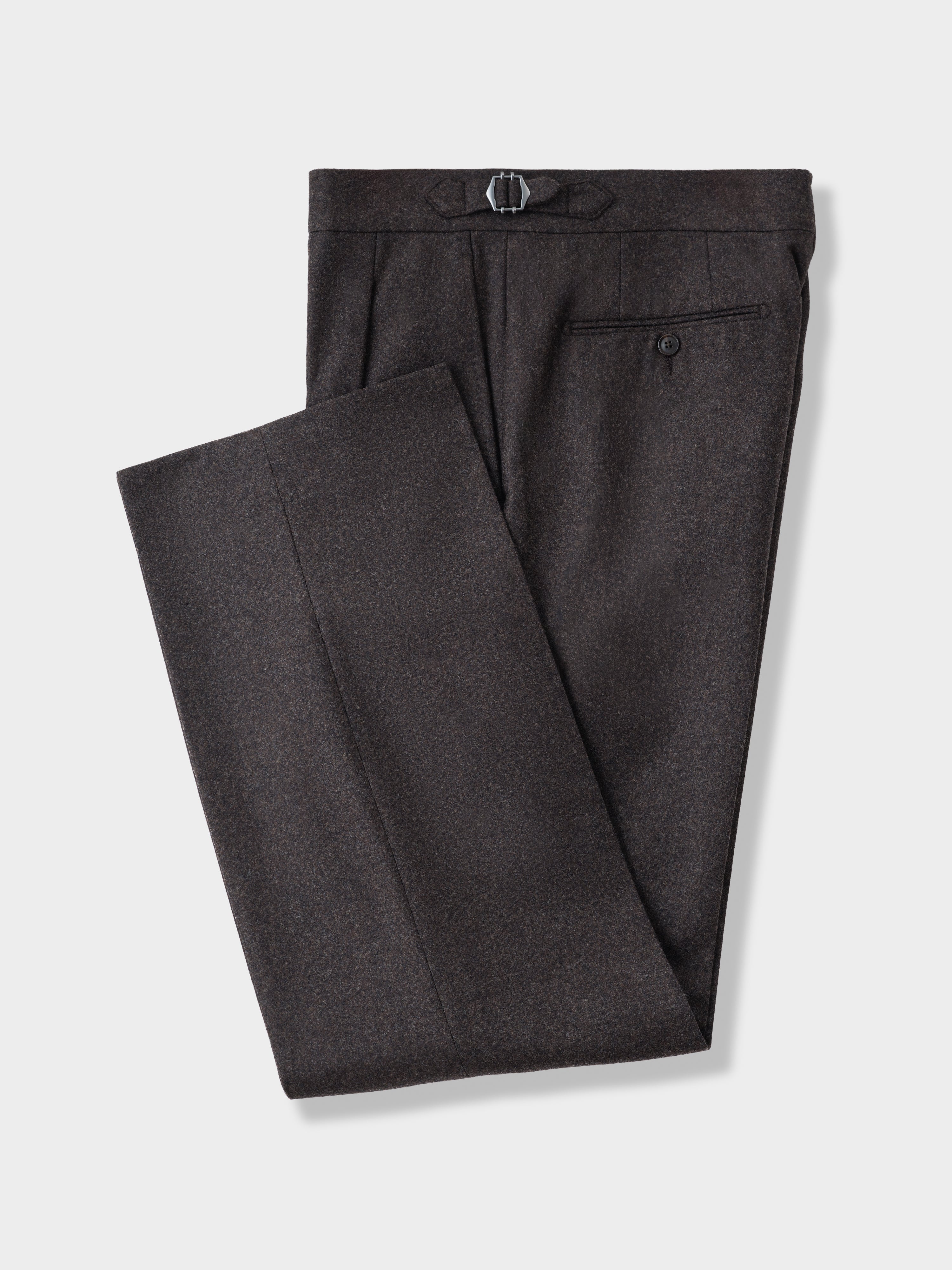 Brown Flannel Wool Trousers (Wide Fit)