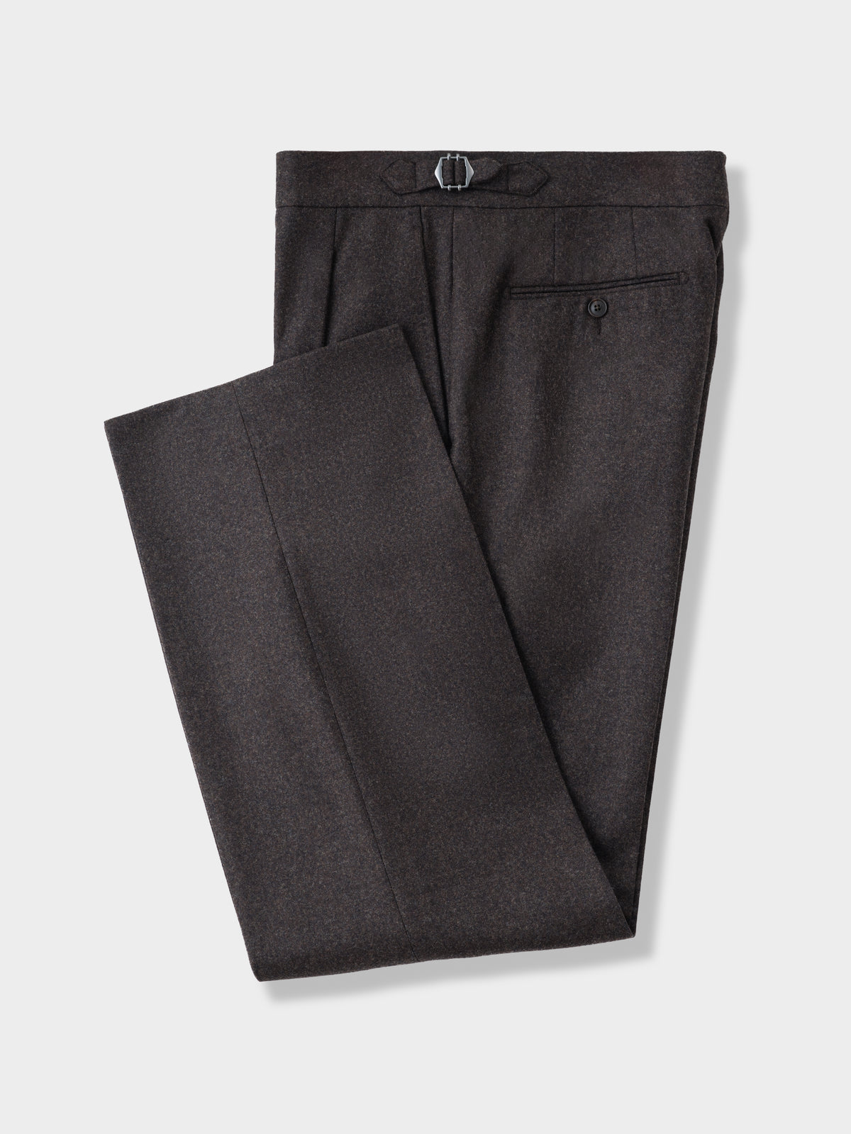 Brown Flannel Wool Trousers (Wide Fit)