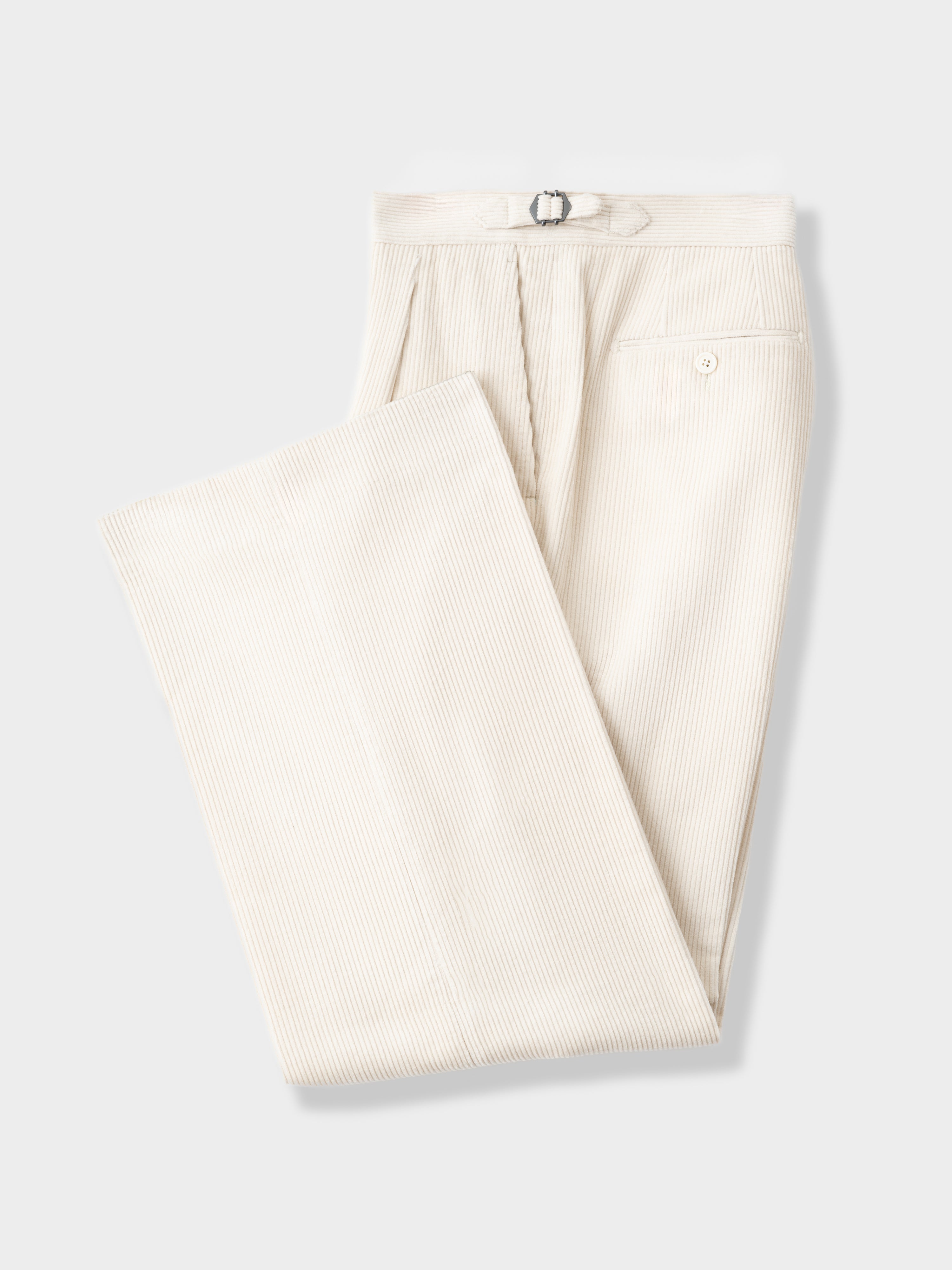 Ivory Cotton Corduroy Trousers (Extra Wide Fit)