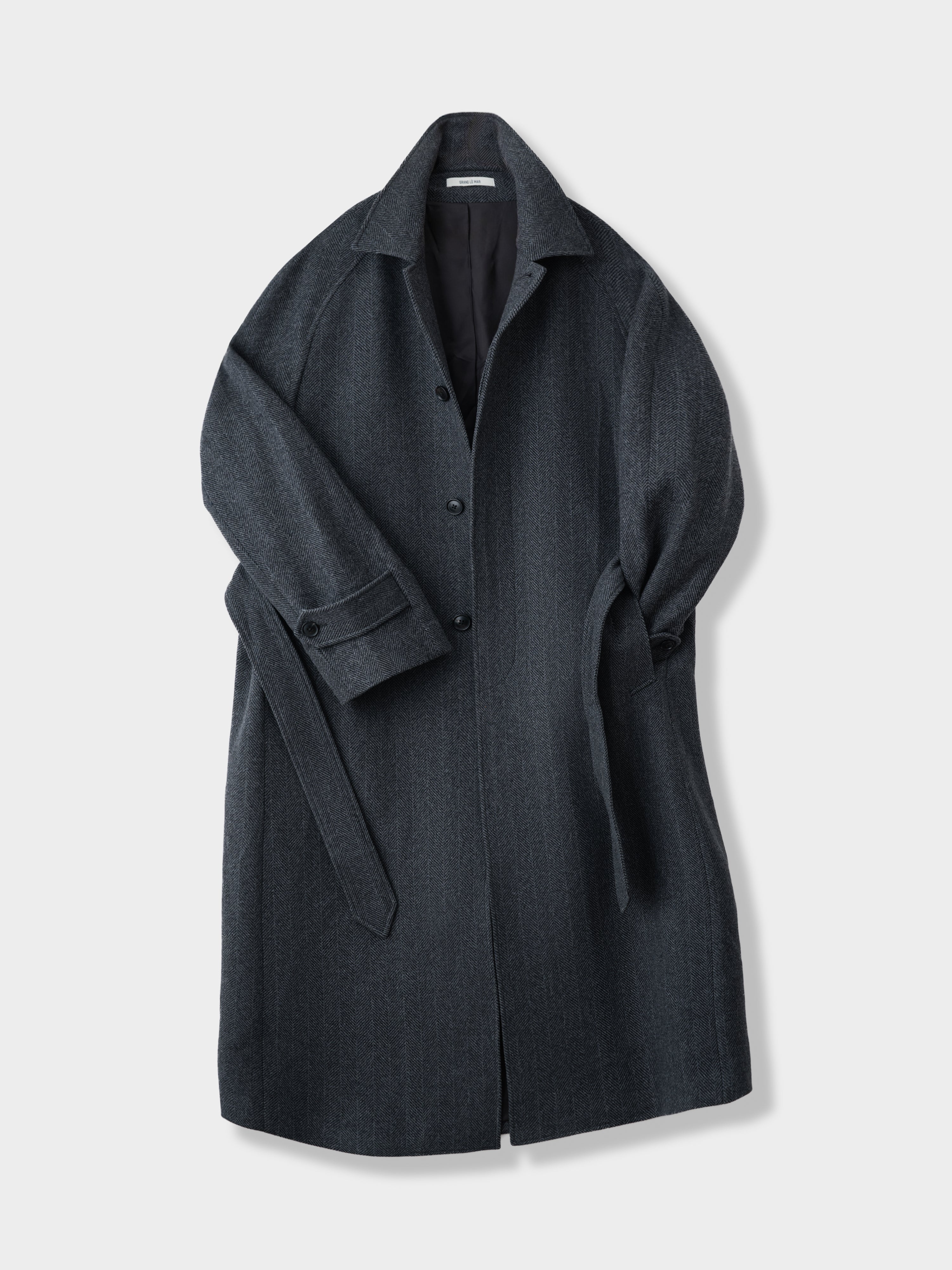 Charcoal Herringbone Wool Cashmere Raglan Coat