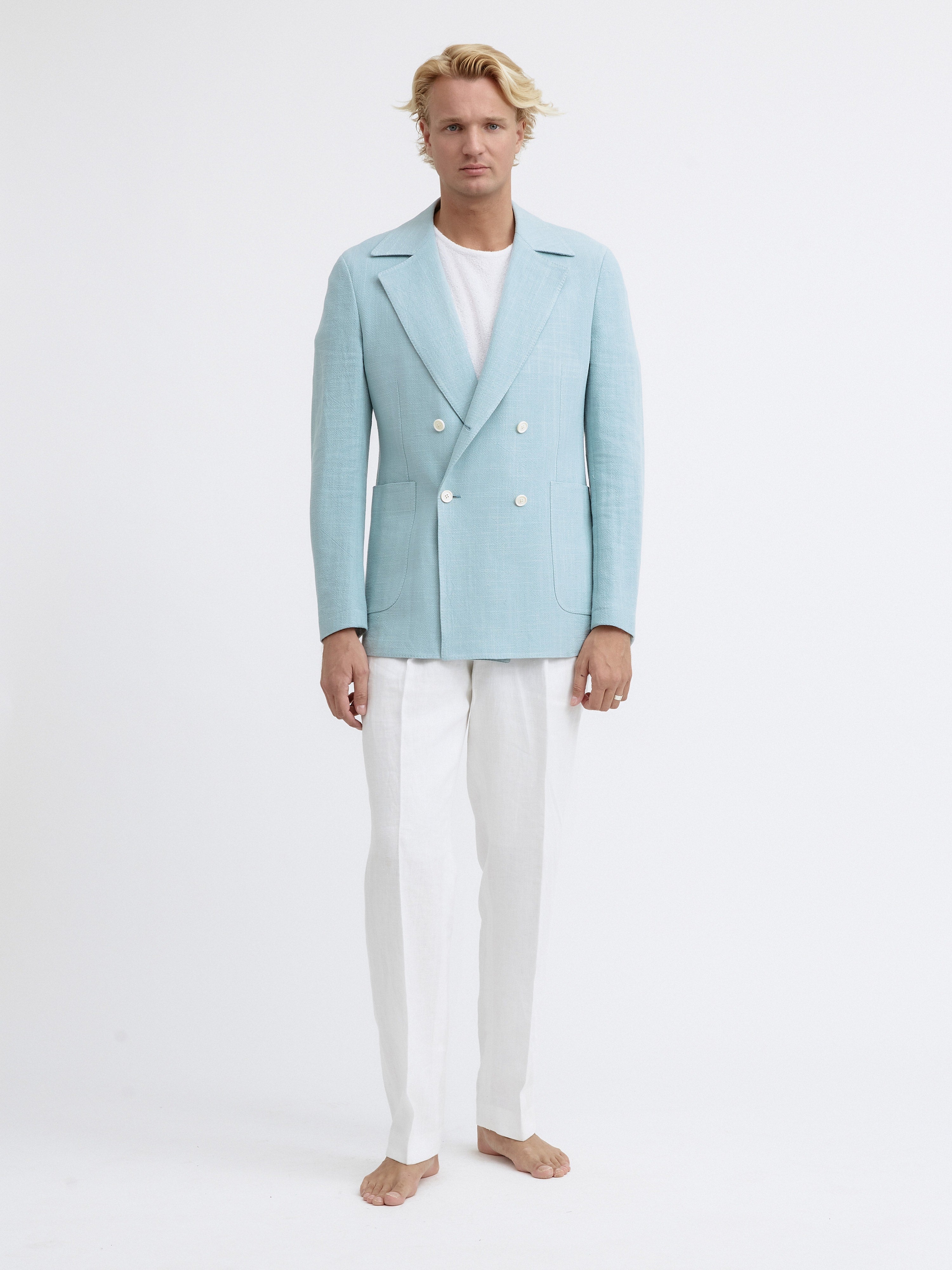 Aqua Stonewashed Linen Jacket - Grand Le Mar