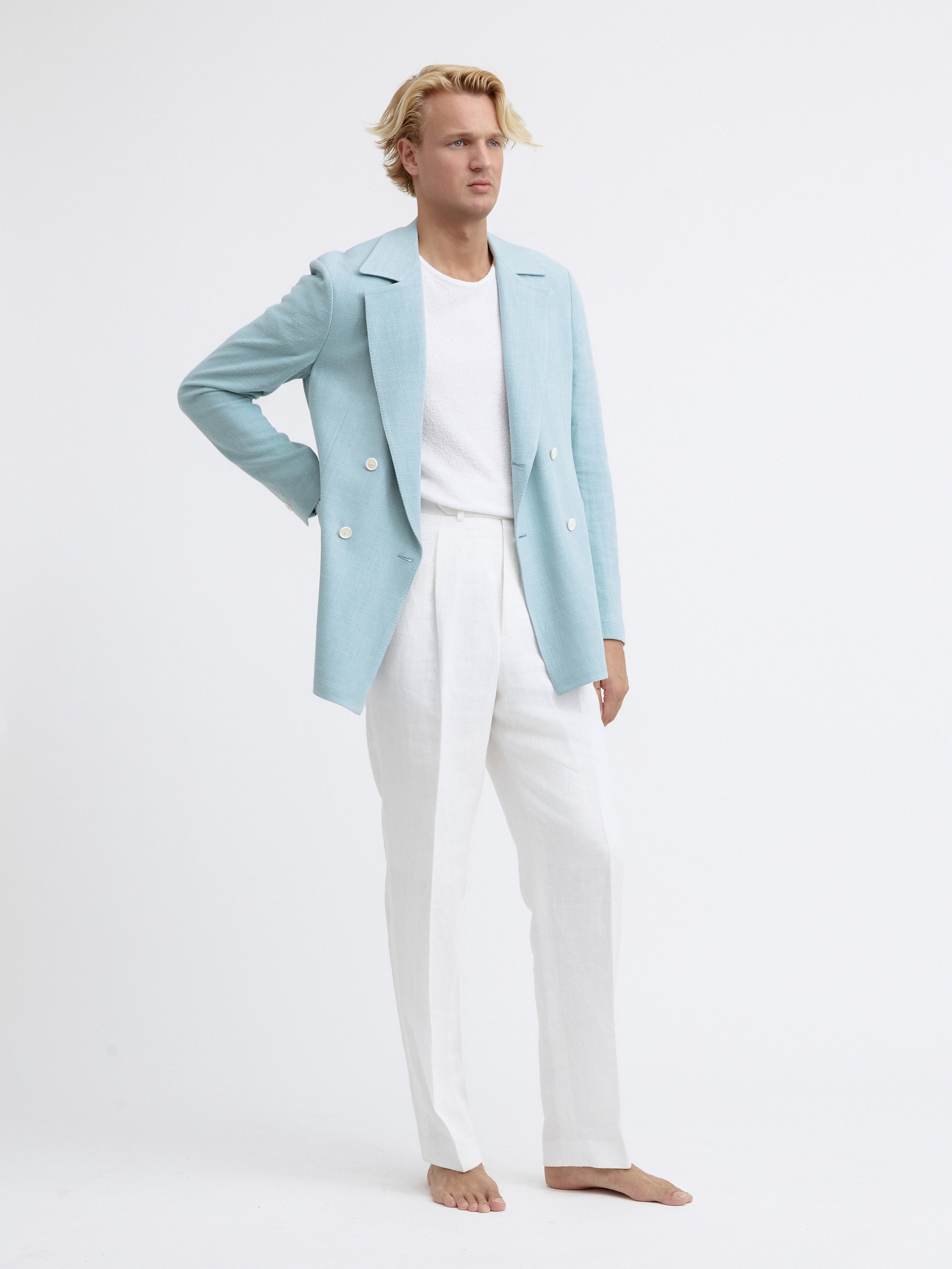 Aqua Stonewashed Linen Jacket - Grand Le Mar