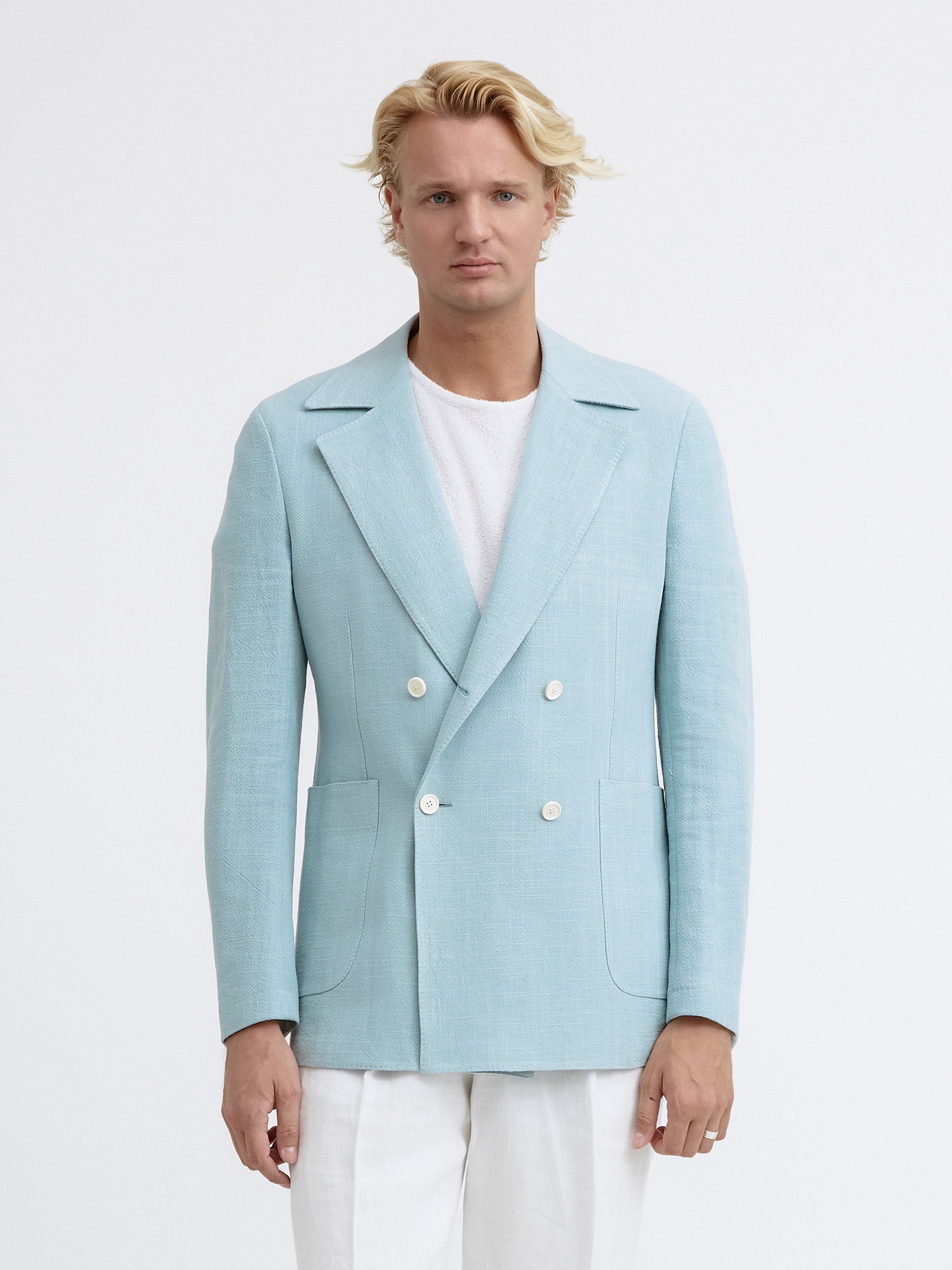 Aqua Stonewashed Linen Jacket - Grand Le Mar