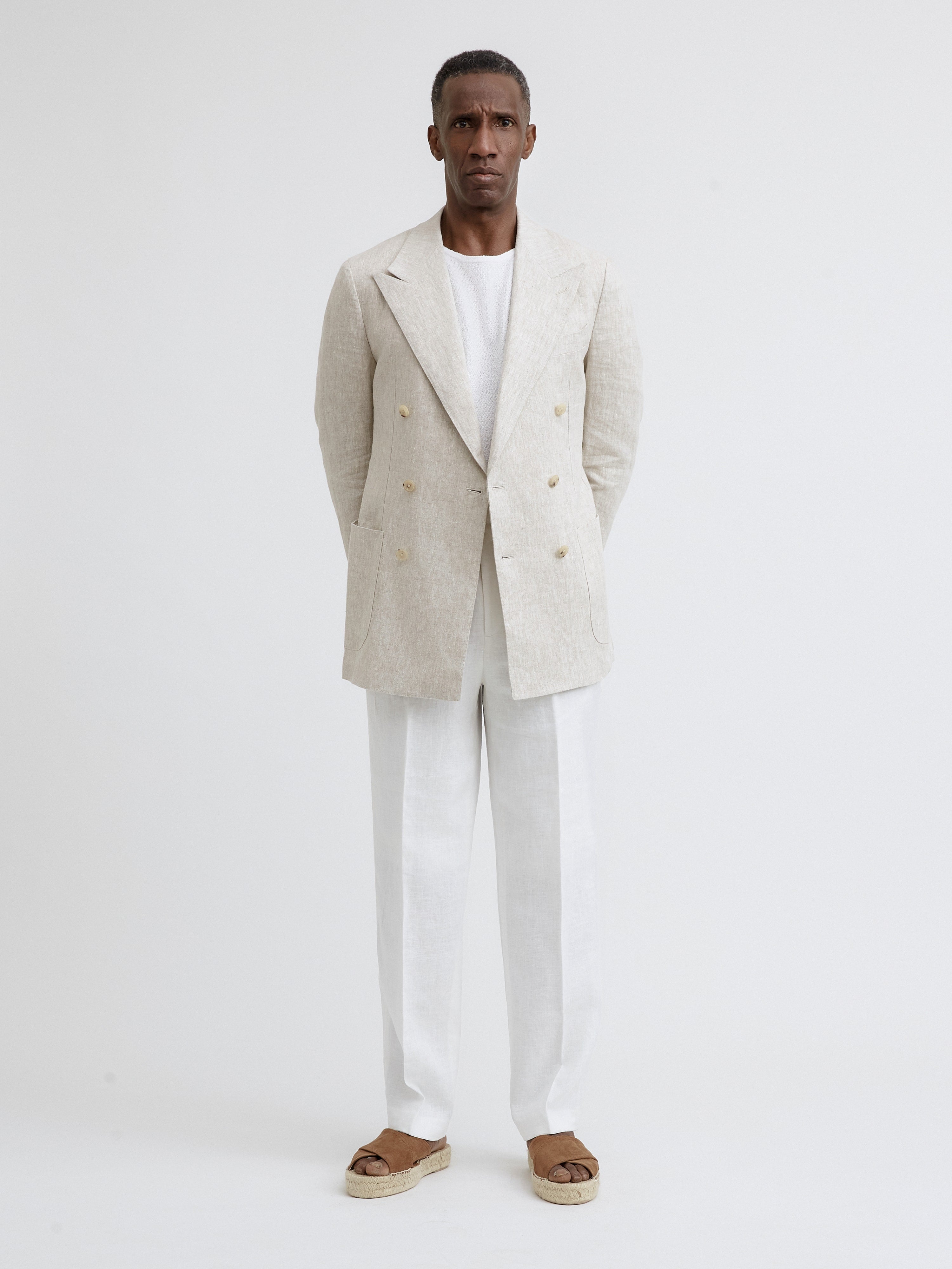 Cream Beige Linen Jacket (DB) - Grand Le Mar