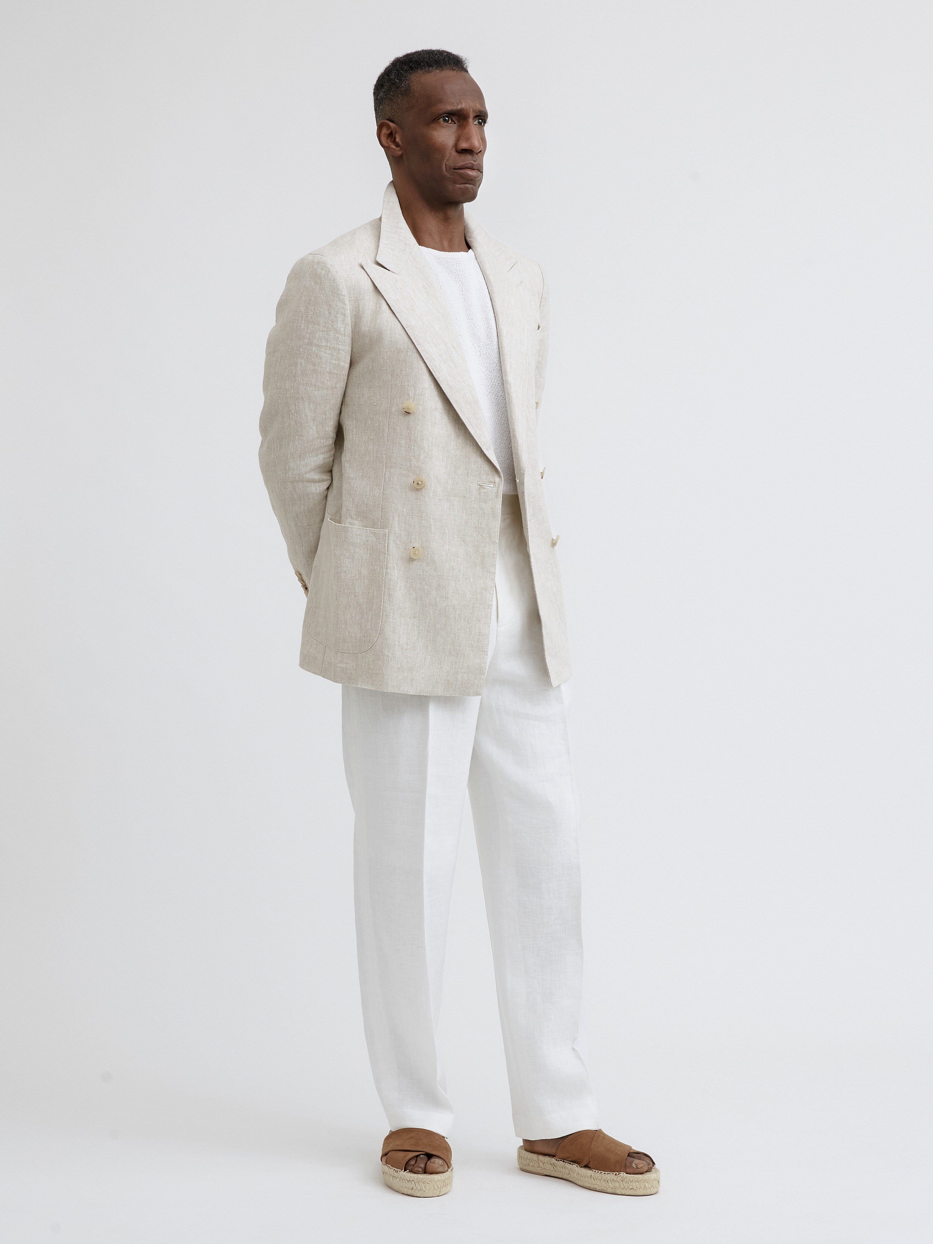 Cream Beige Linen Jacket - Grand Le Mar