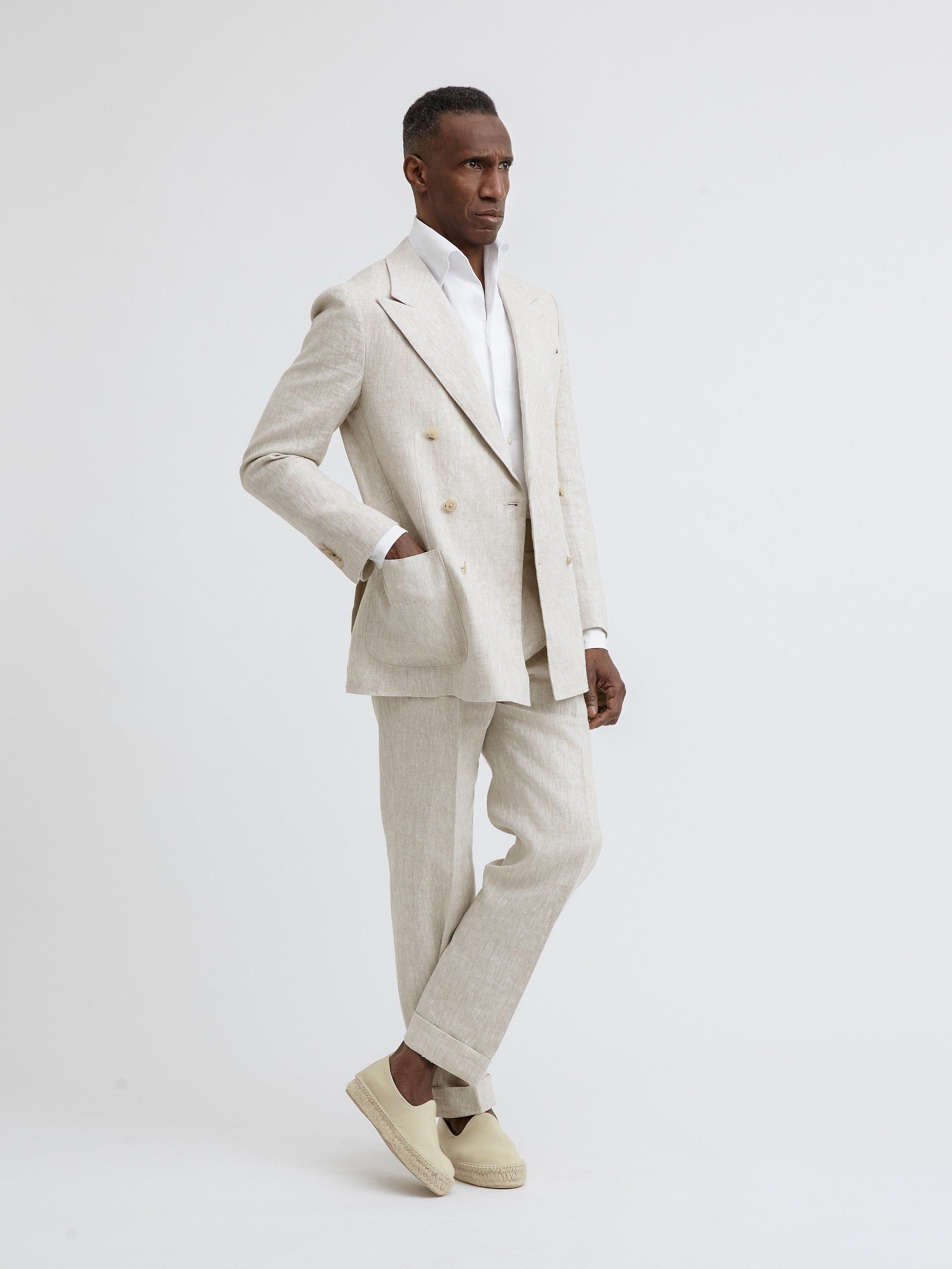 Cream Beige Linen Suit (DB) - Grand Le Mar