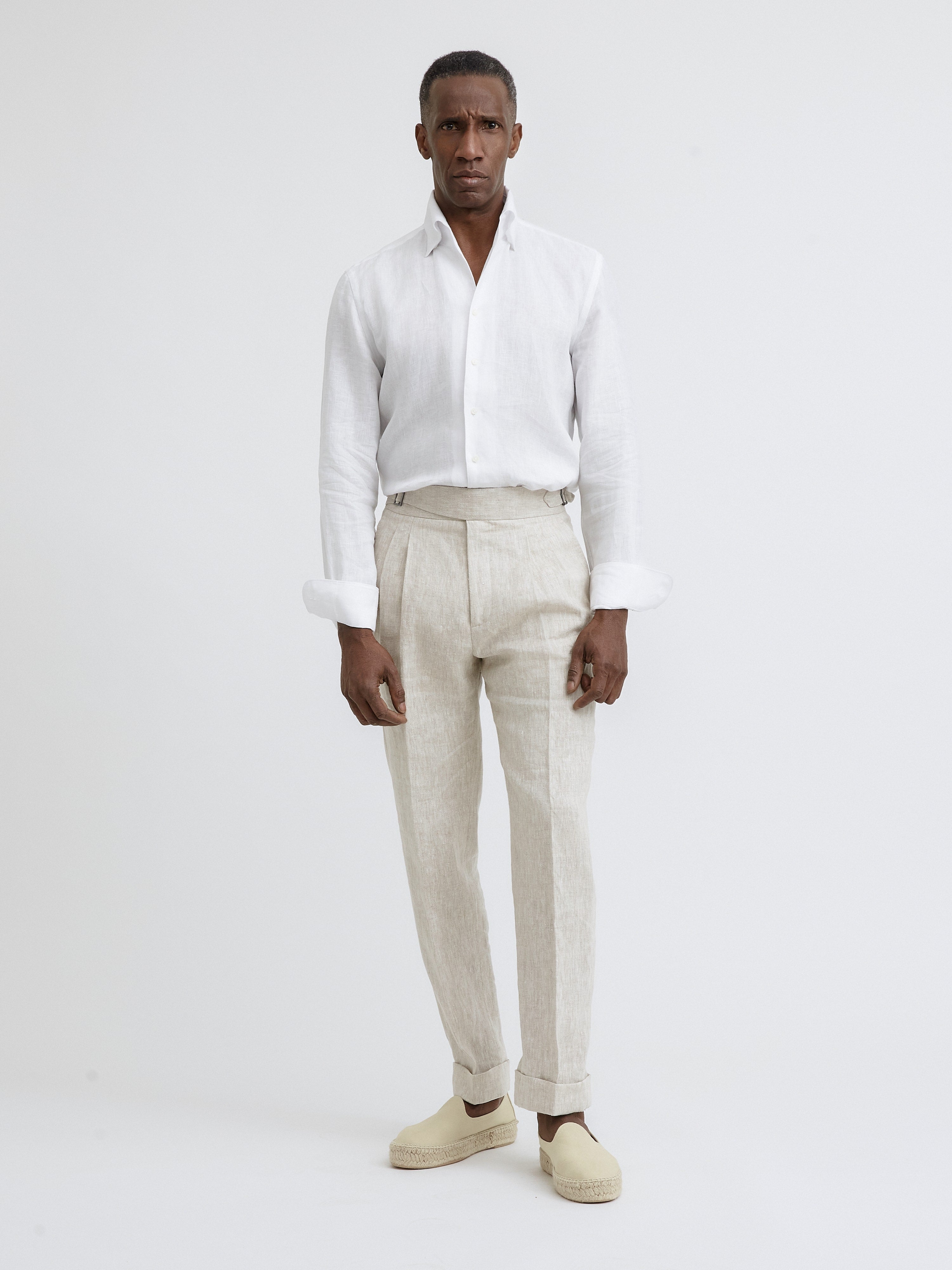 Cream Beige Linen Gurkha Trousers - Grand Le Mar