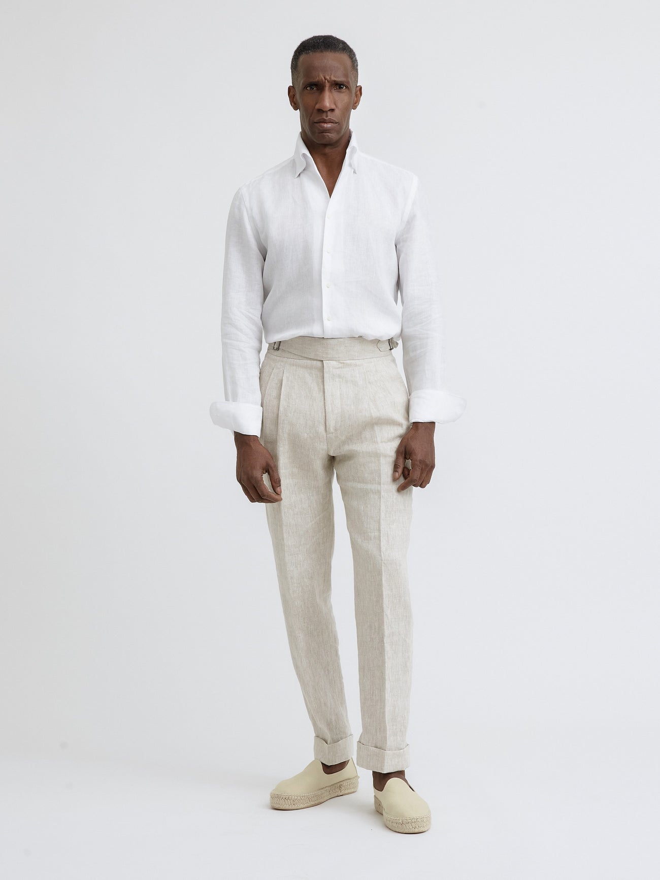 Beige Linen Gurkha Trousers (Tapered Fit) - Grand Le Mar