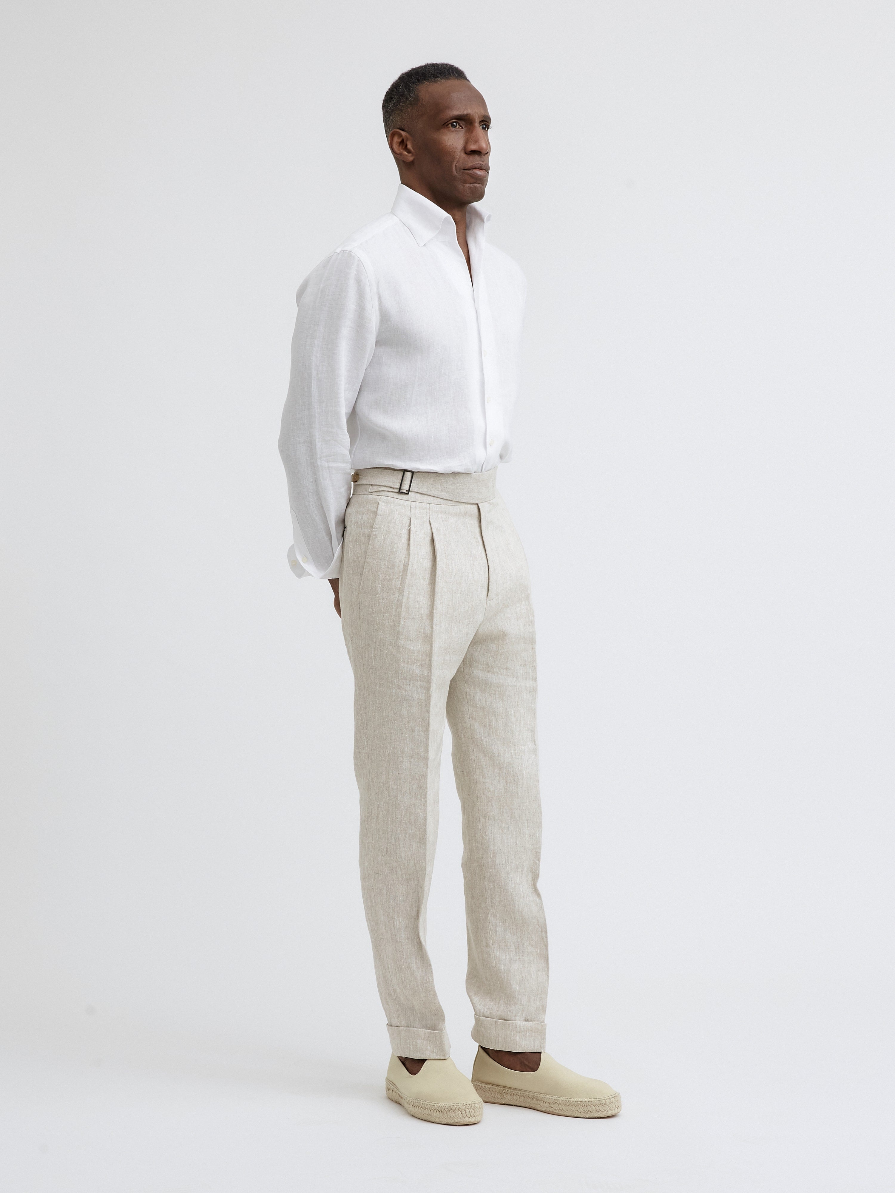 Cream Beige Linen Gurkha Trousers - Grand Le Mar