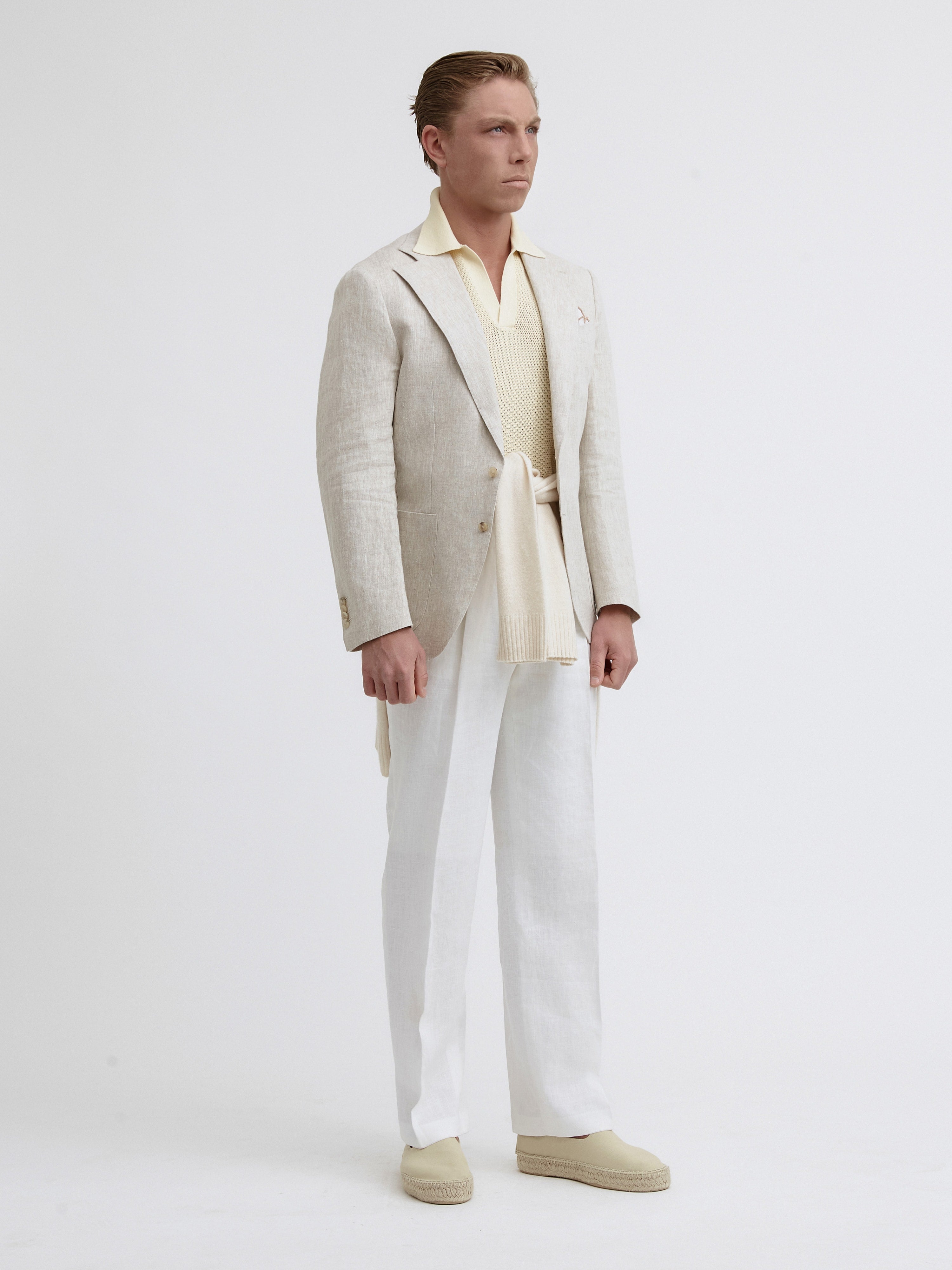 Cream Beige Linen Jacket (SB) - Grand Le Mar