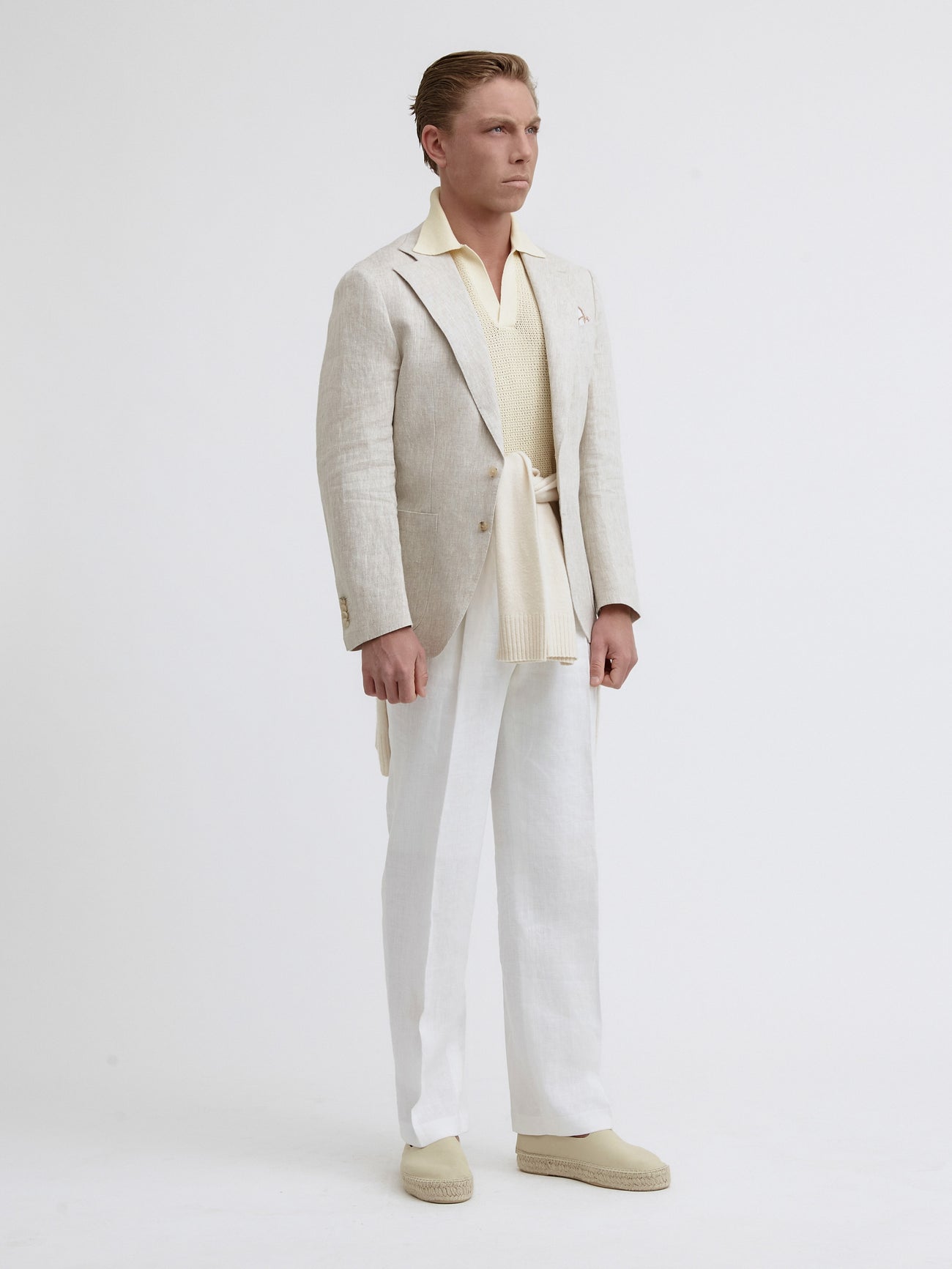 Cream Beige Linen Jacket - Grand Le Mar