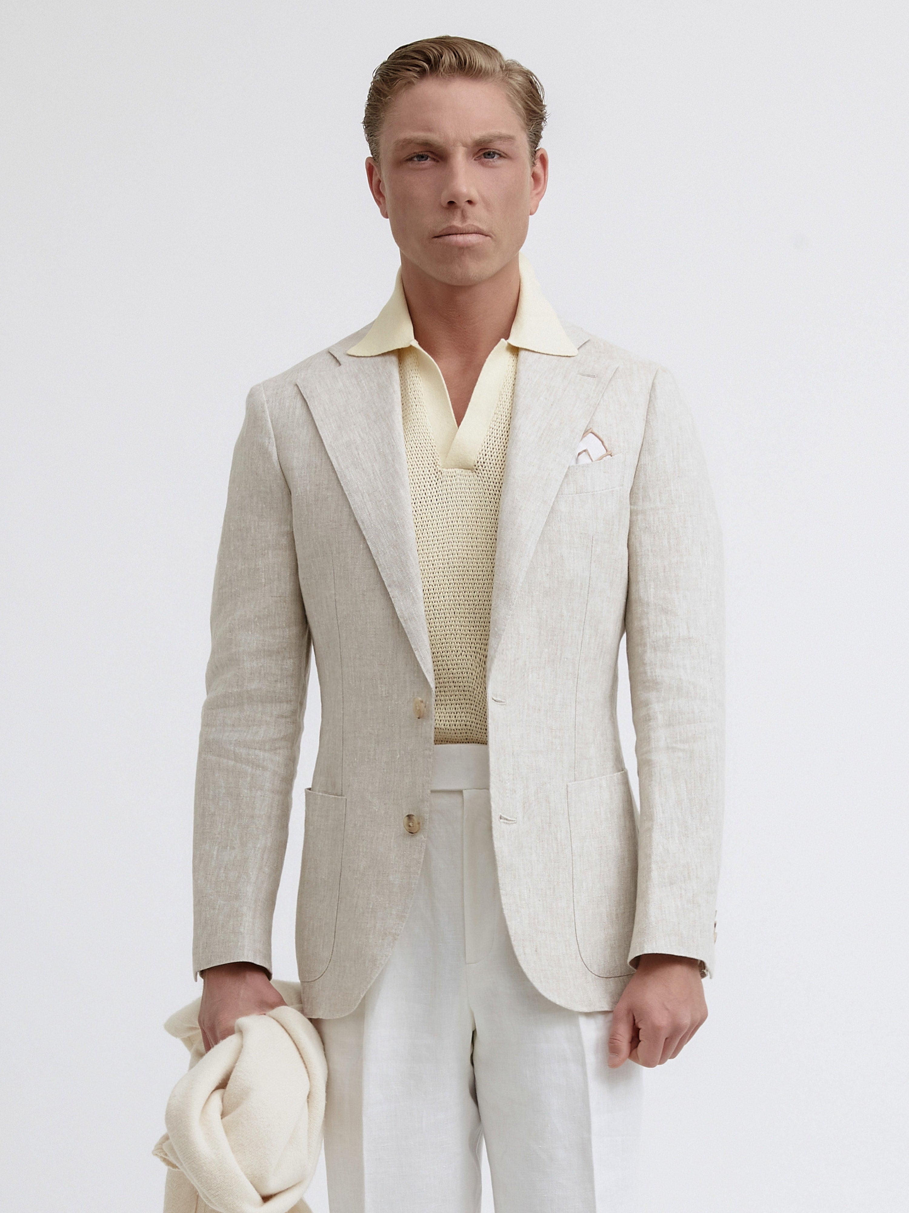 Cream Beige Linen Jacket - Grand Le Mar