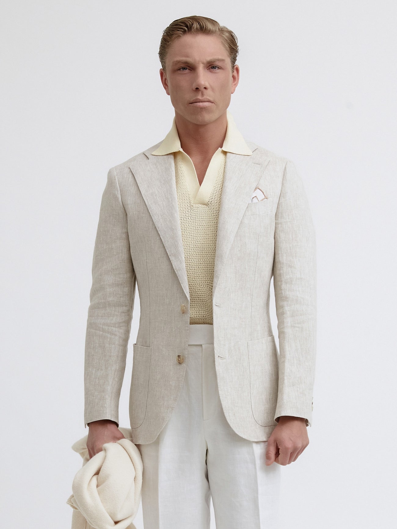 Cream Beige Linen Jacket (SB) - Grand Le Mar