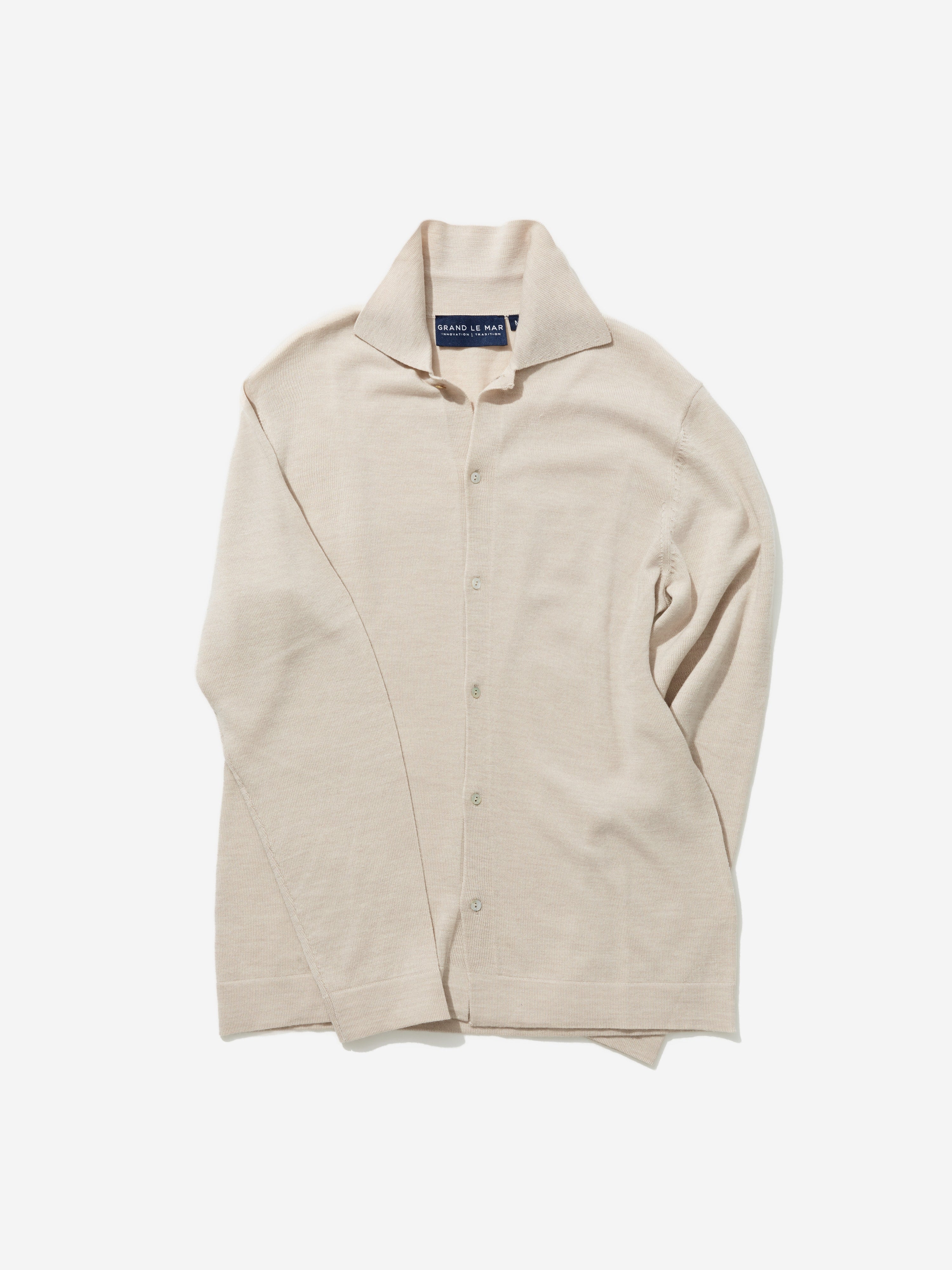 Beige Merino Wool Cardigan - Grand Le Mar