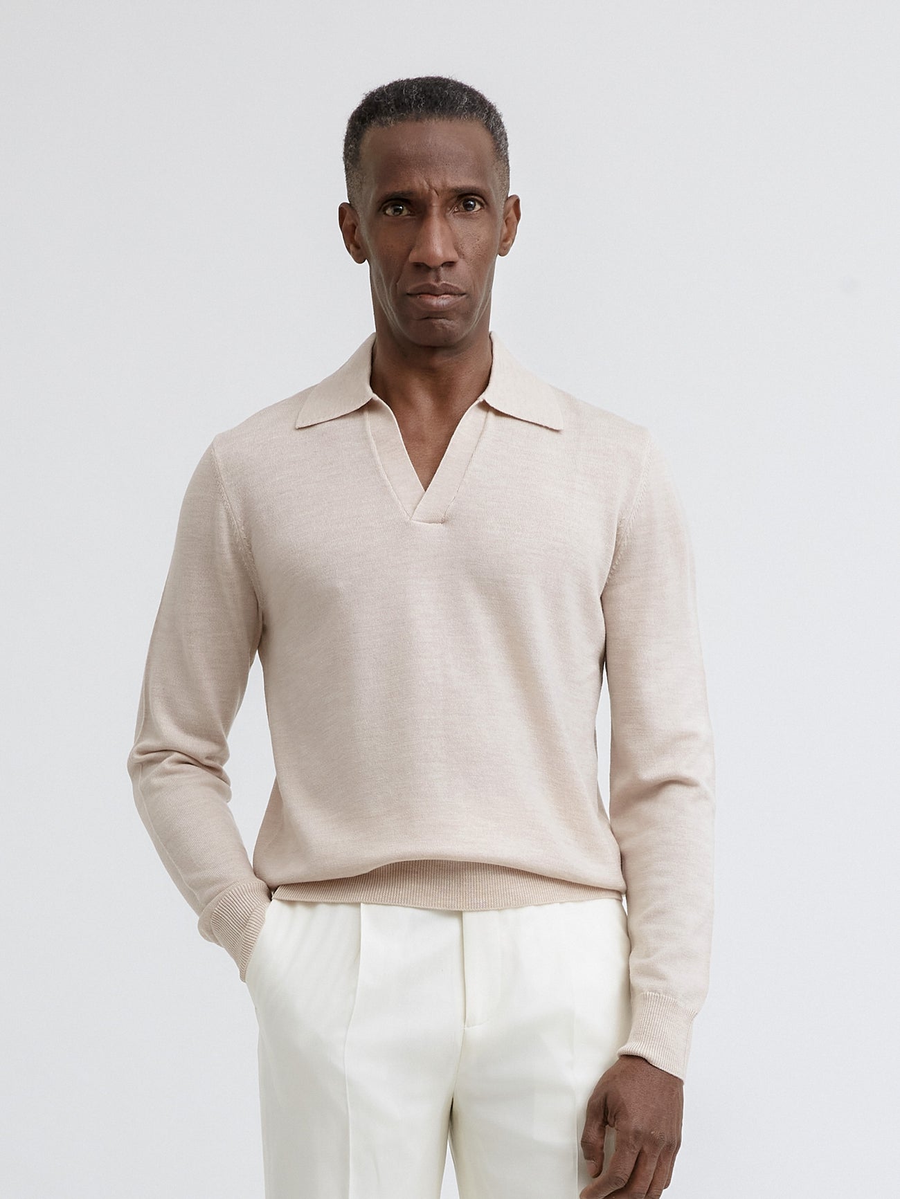 Beige Merino Wool Polo - Grand Le Mar