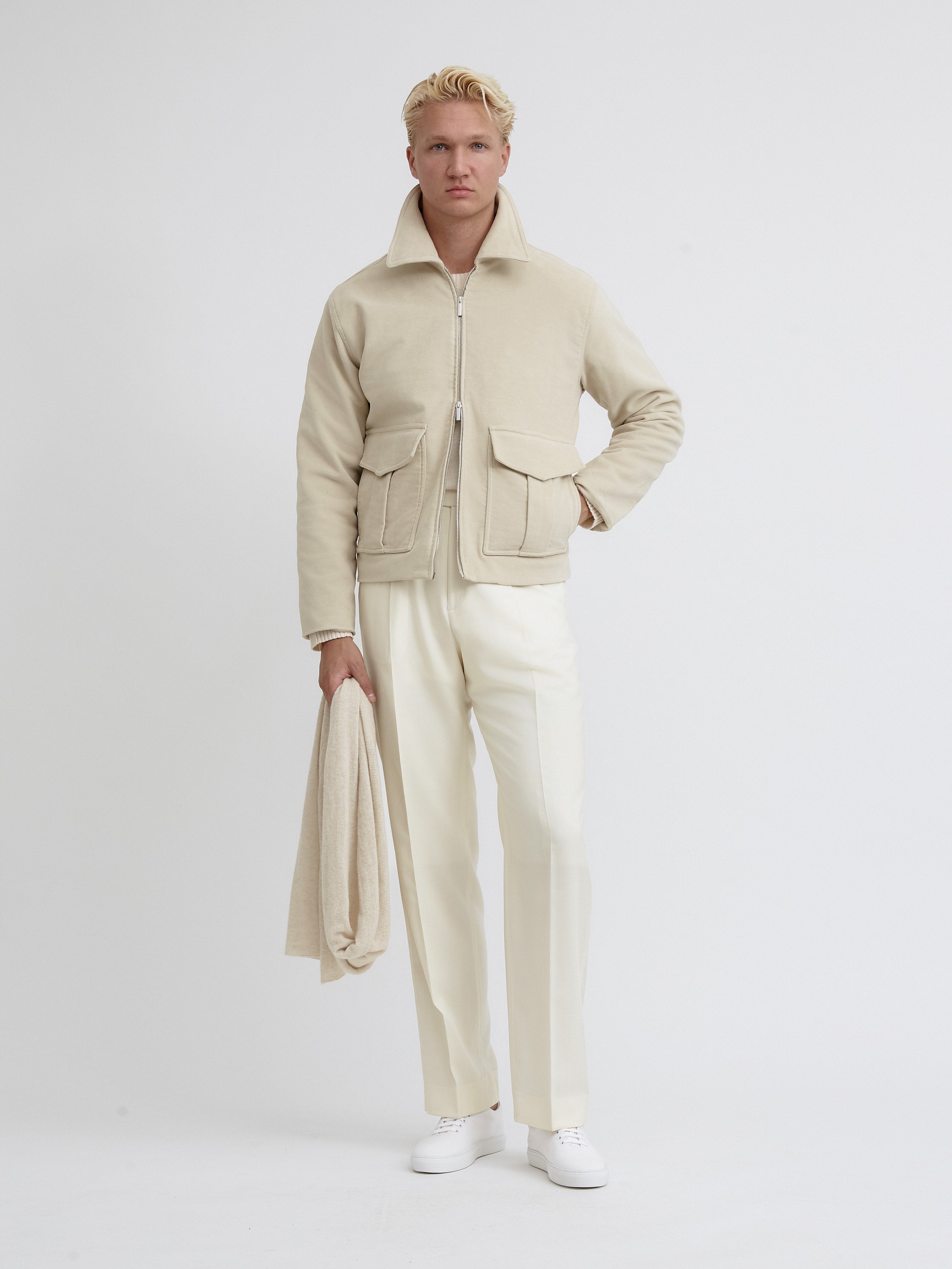 Beige Moleskin Flight Jacket - Grand Le Mar